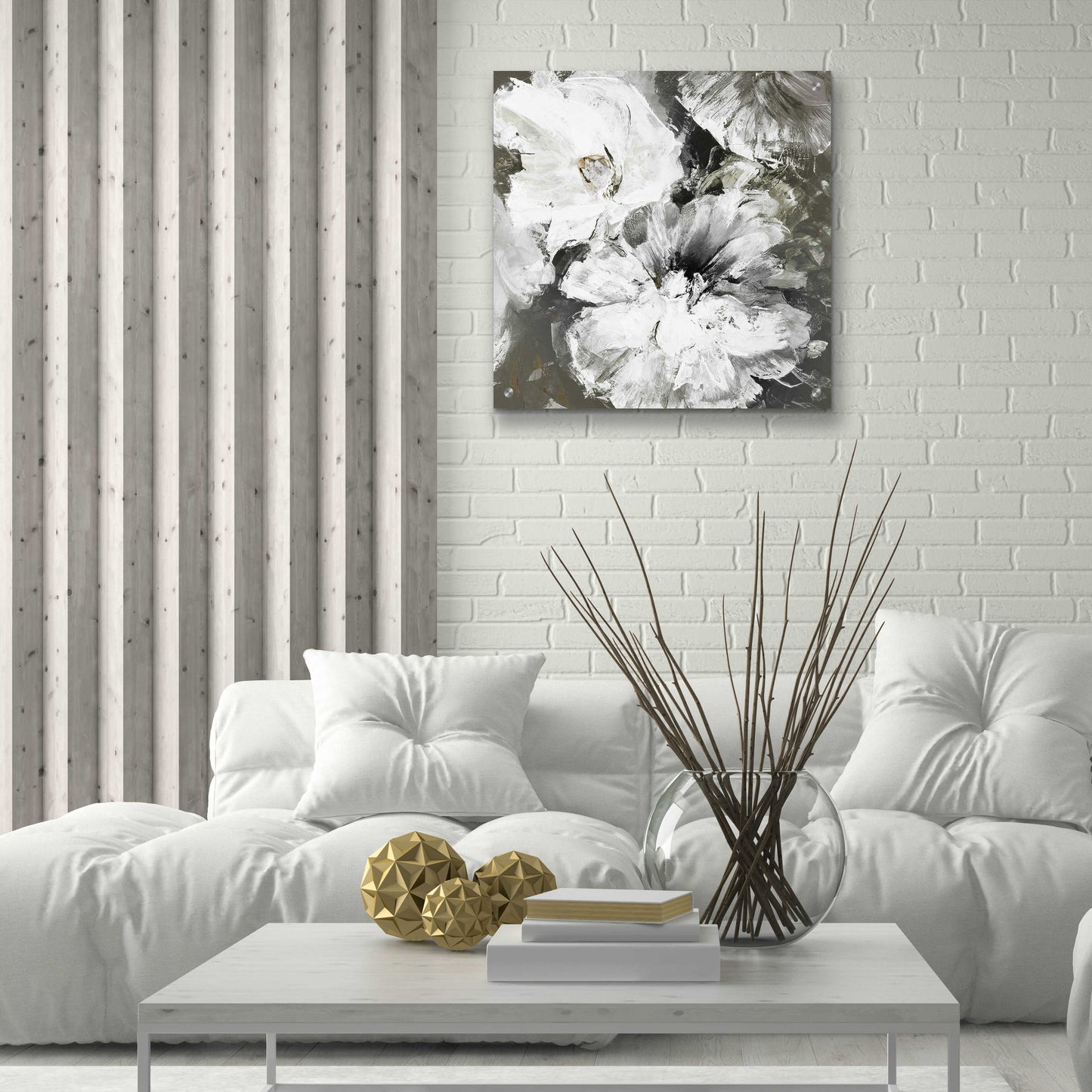 Epic Art 'White and Gray Flowers' by Design Fabrikken, Acrylic Glass Wall Art,24x24