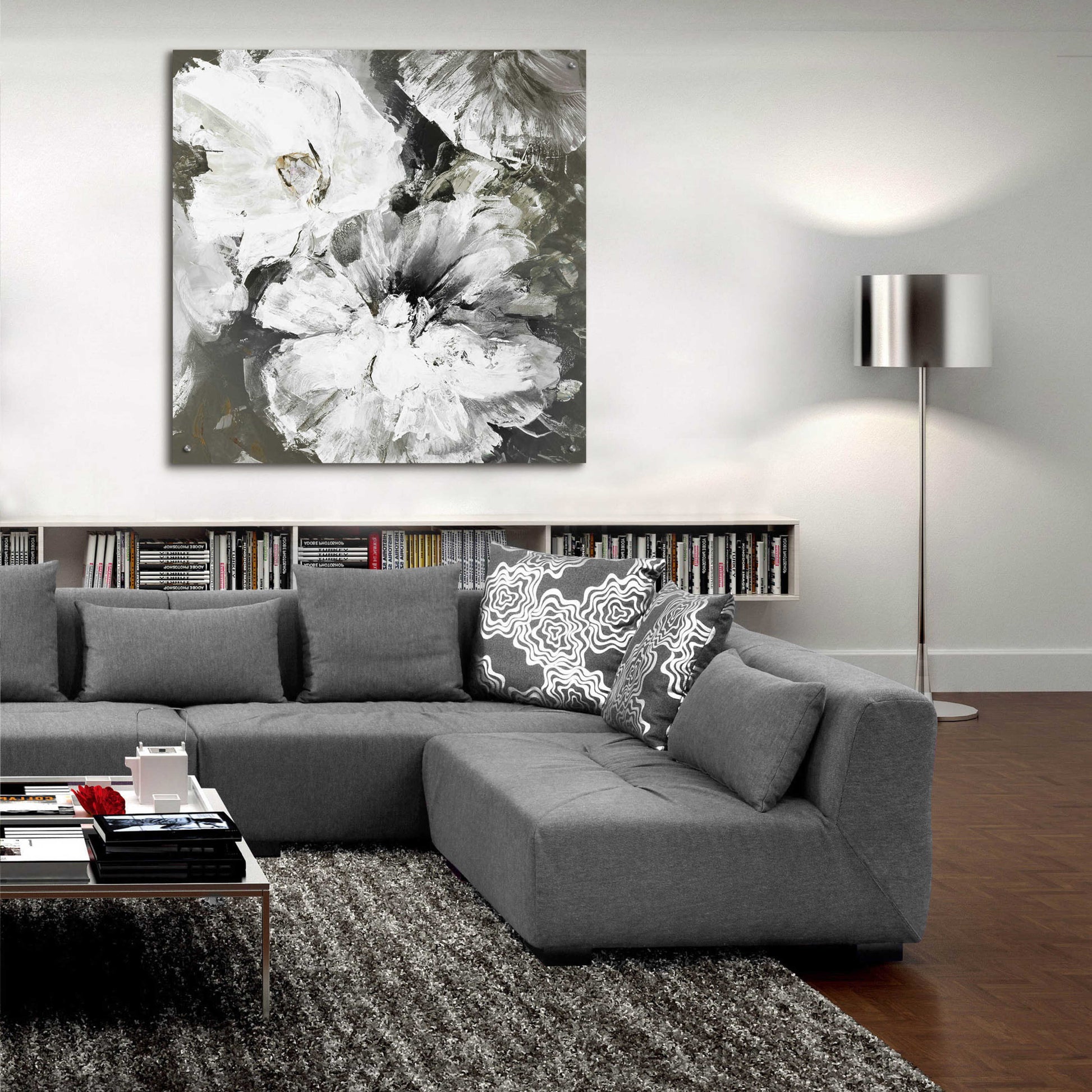 Epic Art 'White and Gray Flowers' by Design Fabrikken, Acrylic Glass Wall Art,36x36