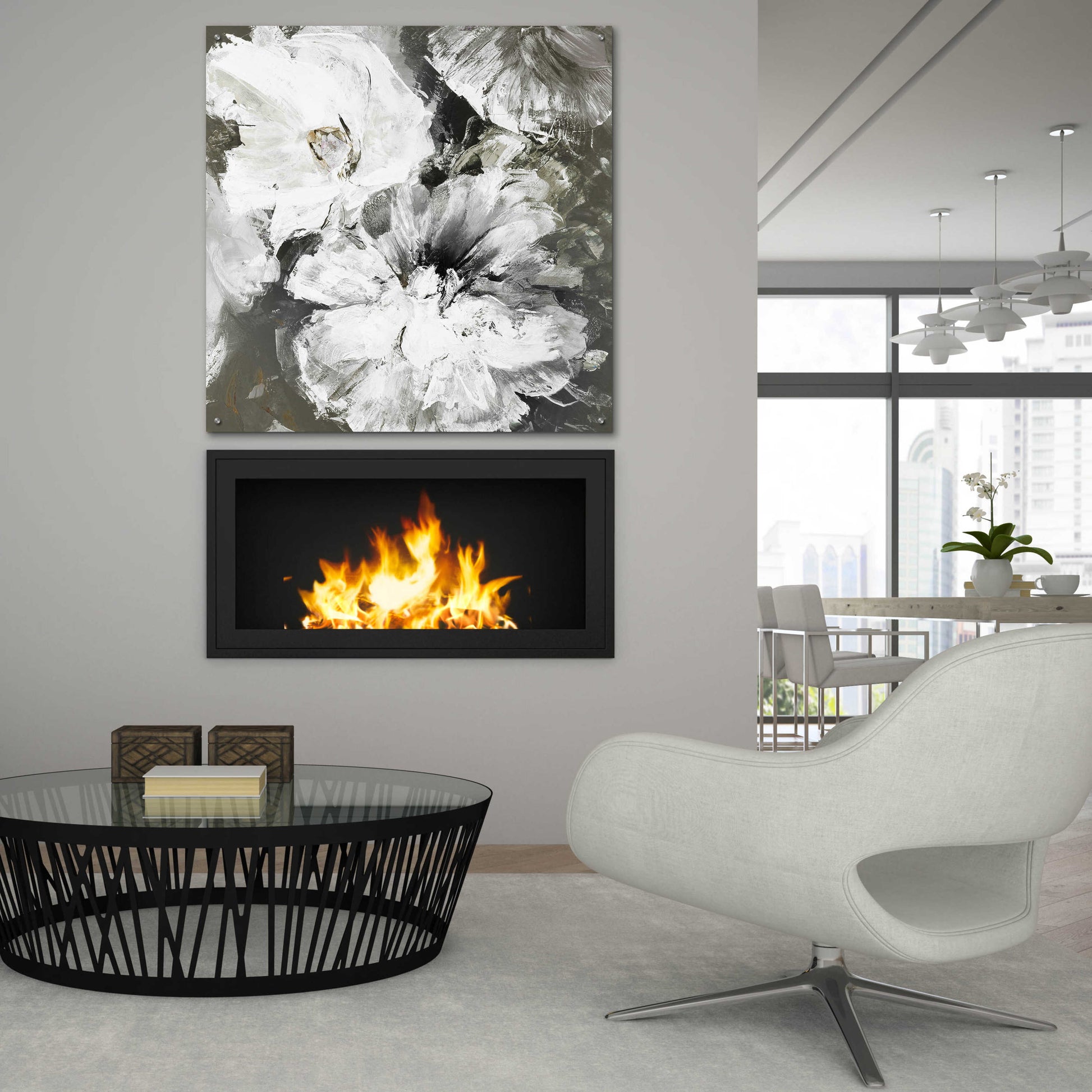 Epic Art 'White and Gray Flowers' by Design Fabrikken, Acrylic Glass Wall Art,36x36