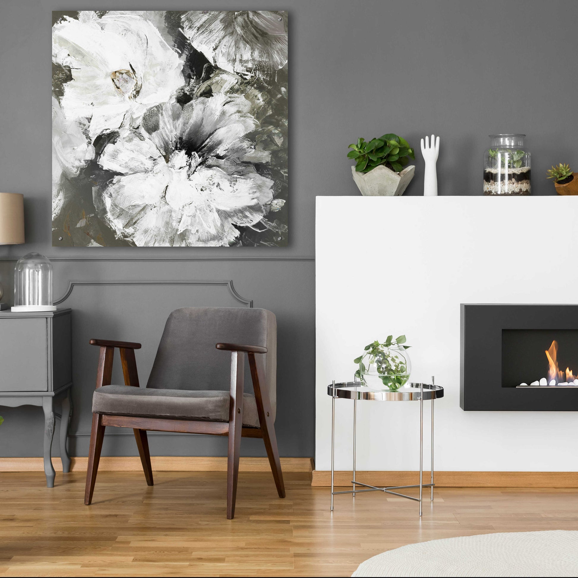 Epic Art 'White and Gray Flowers' by Design Fabrikken, Acrylic Glass Wall Art,36x36