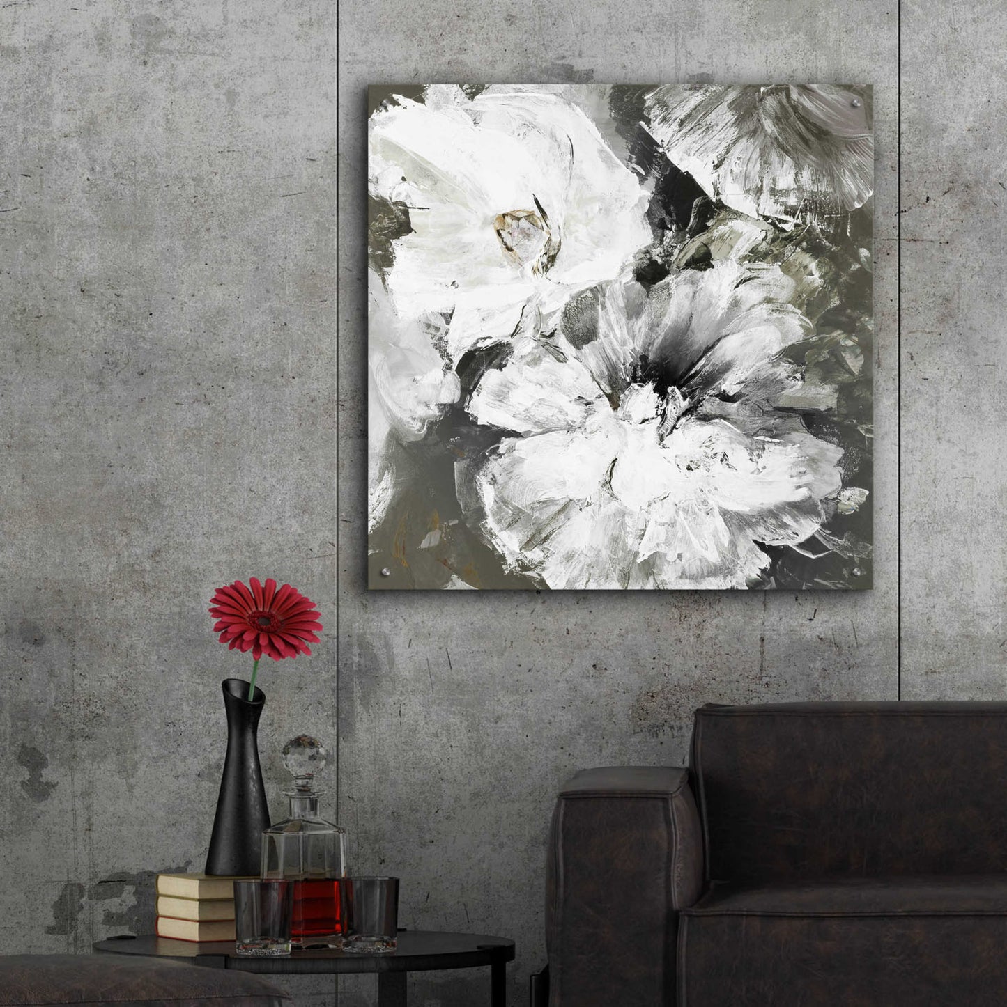 Epic Art 'White and Gray Flowers' by Design Fabrikken, Acrylic Glass Wall Art,36x36