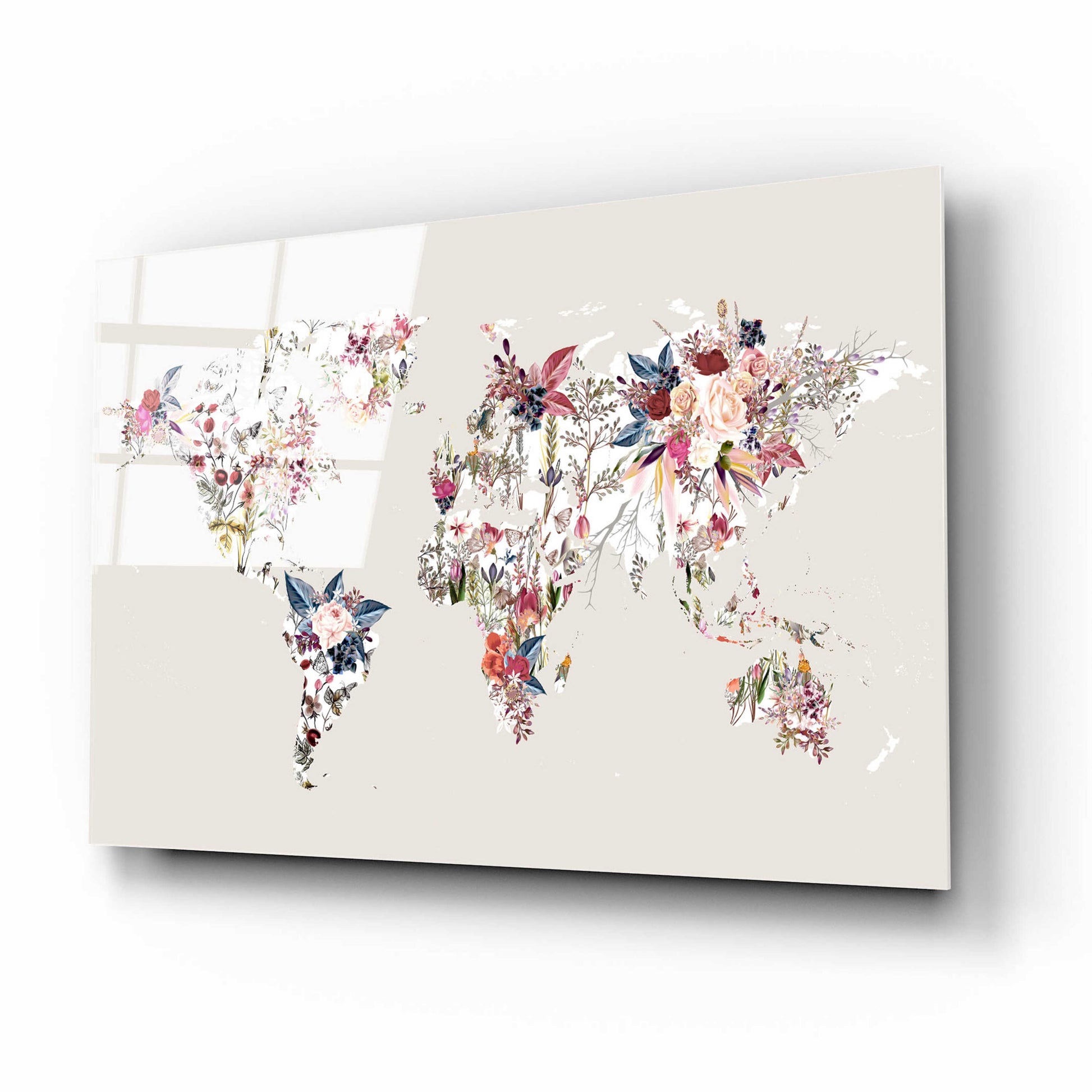 Epic Art 'Worldmap Flowers (Light)' by Design Fabrikken, Acrylic Glass Wall Art,16x12