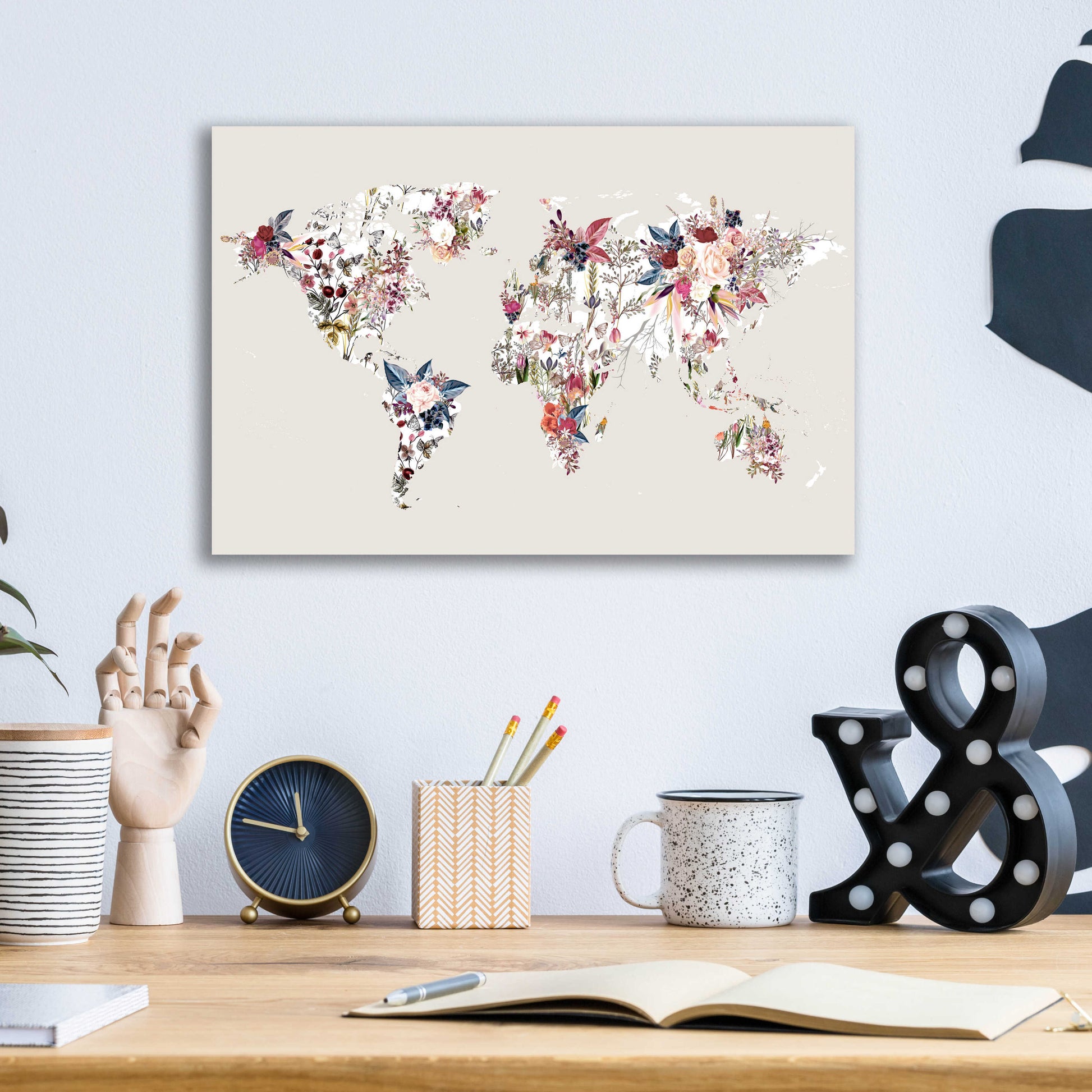 Epic Art 'Worldmap Flowers (Light)' by Design Fabrikken, Acrylic Glass Wall Art,16x12