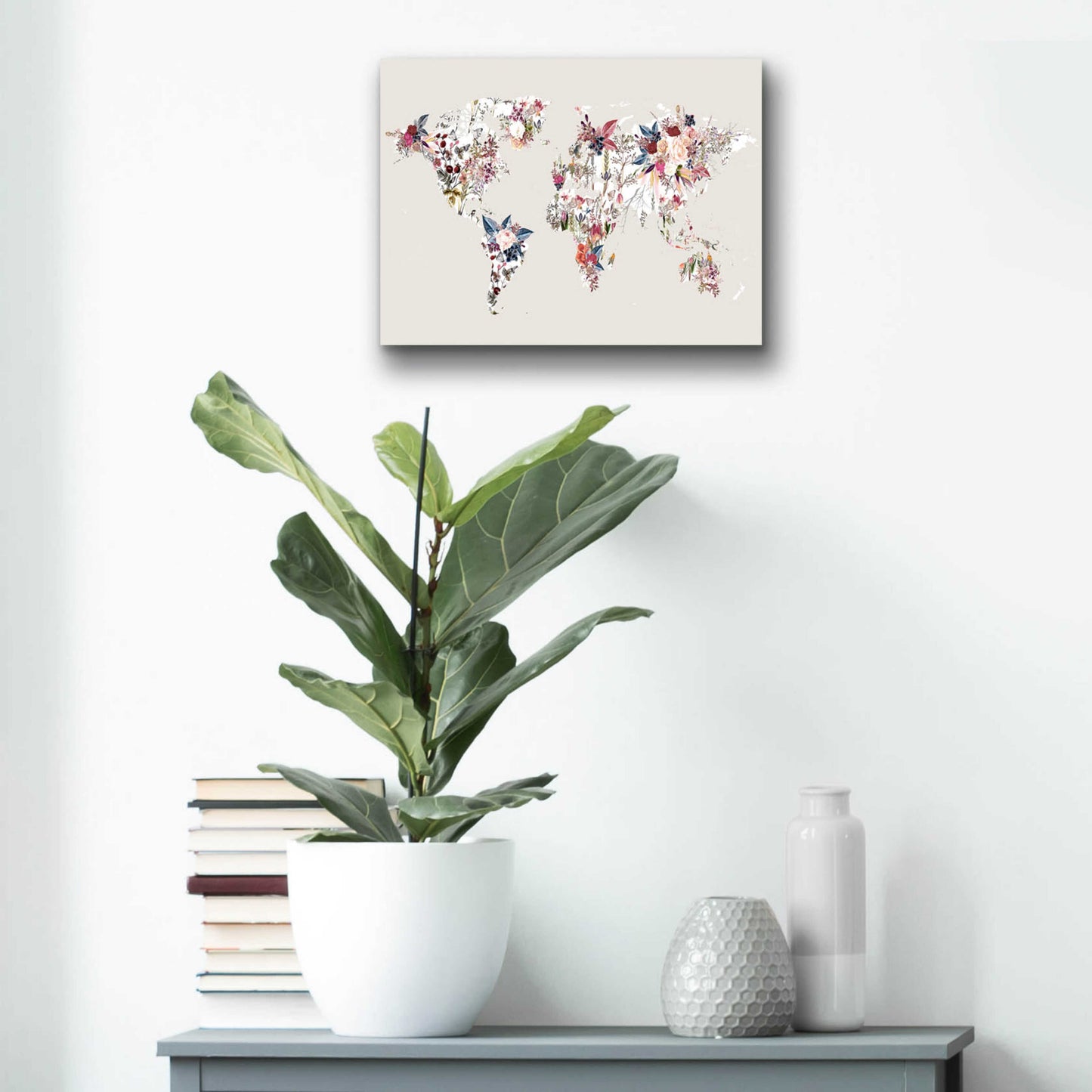 Epic Art 'Worldmap Flowers (Light)' by Design Fabrikken, Acrylic Glass Wall Art,16x12