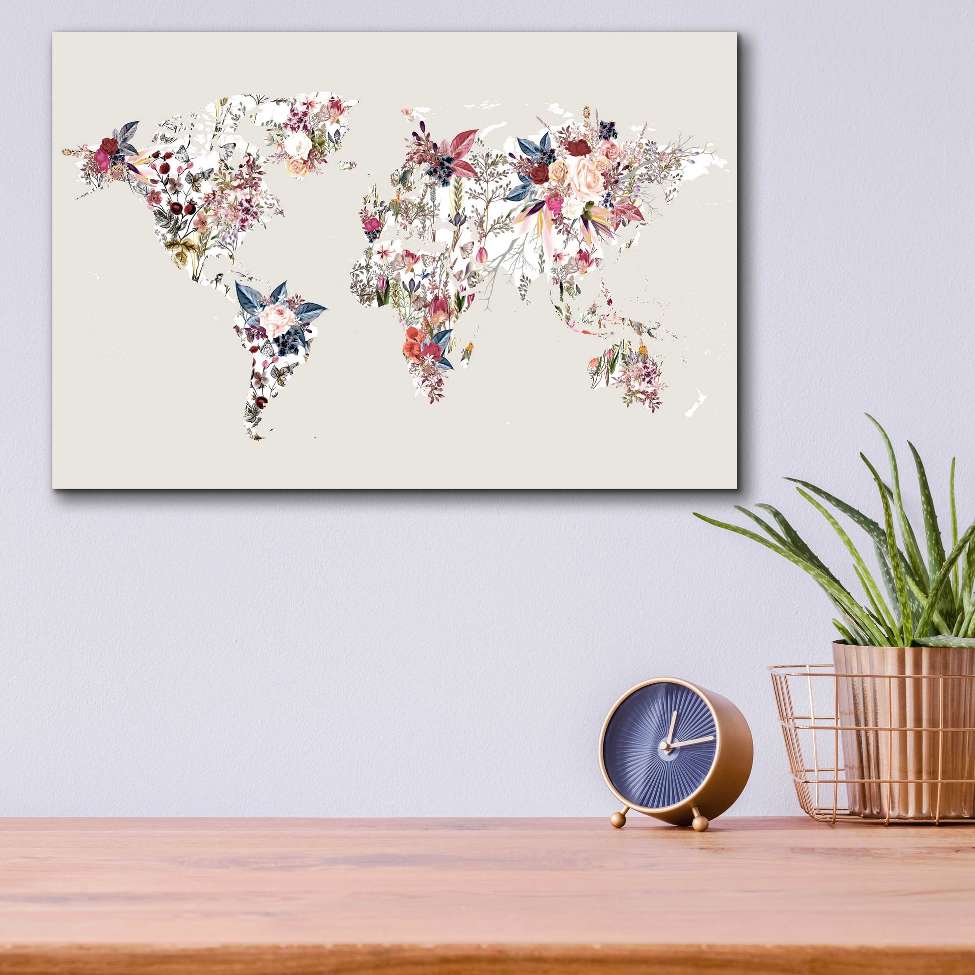 Epic Art 'Worldmap Flowers (Light)' by Design Fabrikken, Acrylic Glass Wall Art,16x12