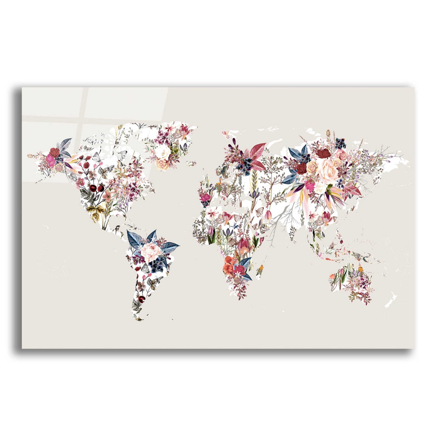 Epic Art 'Worldmap Flowers (Light)' by Design Fabrikken, Acrylic Glass Wall Art,16x12