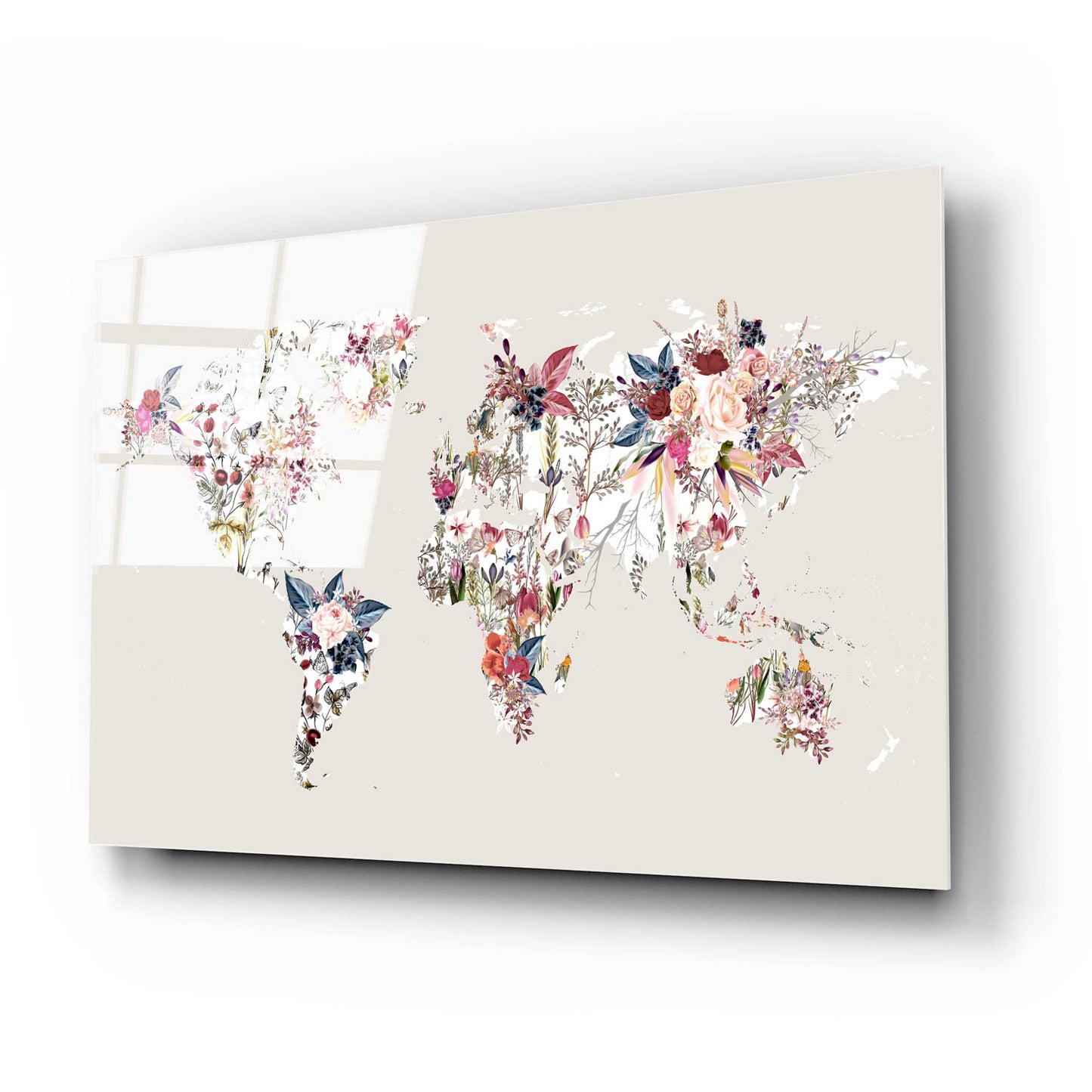 Epic Art 'Worldmap Flowers (Light)' by Design Fabrikken, Acrylic Glass Wall Art,24x16