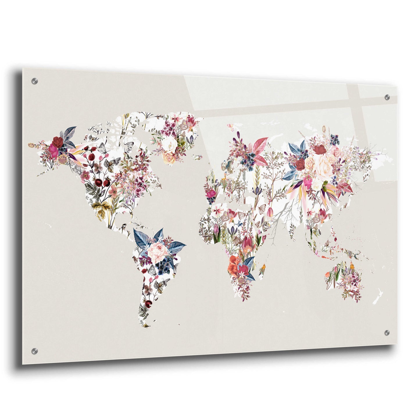 Epic Art 'Worldmap Flowers (Light)' by Design Fabrikken, Acrylic Glass Wall Art,36x24