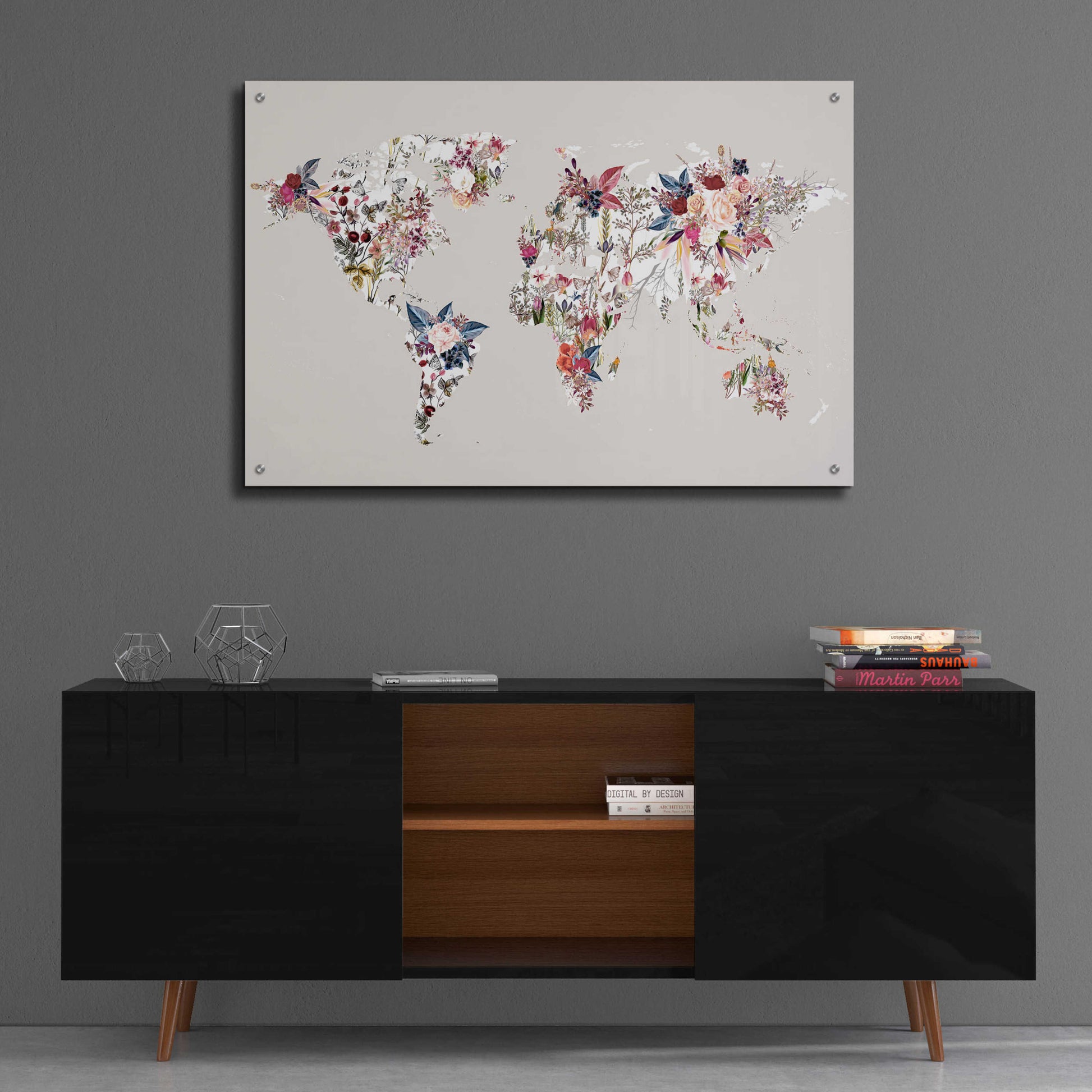 Epic Art 'Worldmap Flowers (Light)' by Design Fabrikken, Acrylic Glass Wall Art,36x24