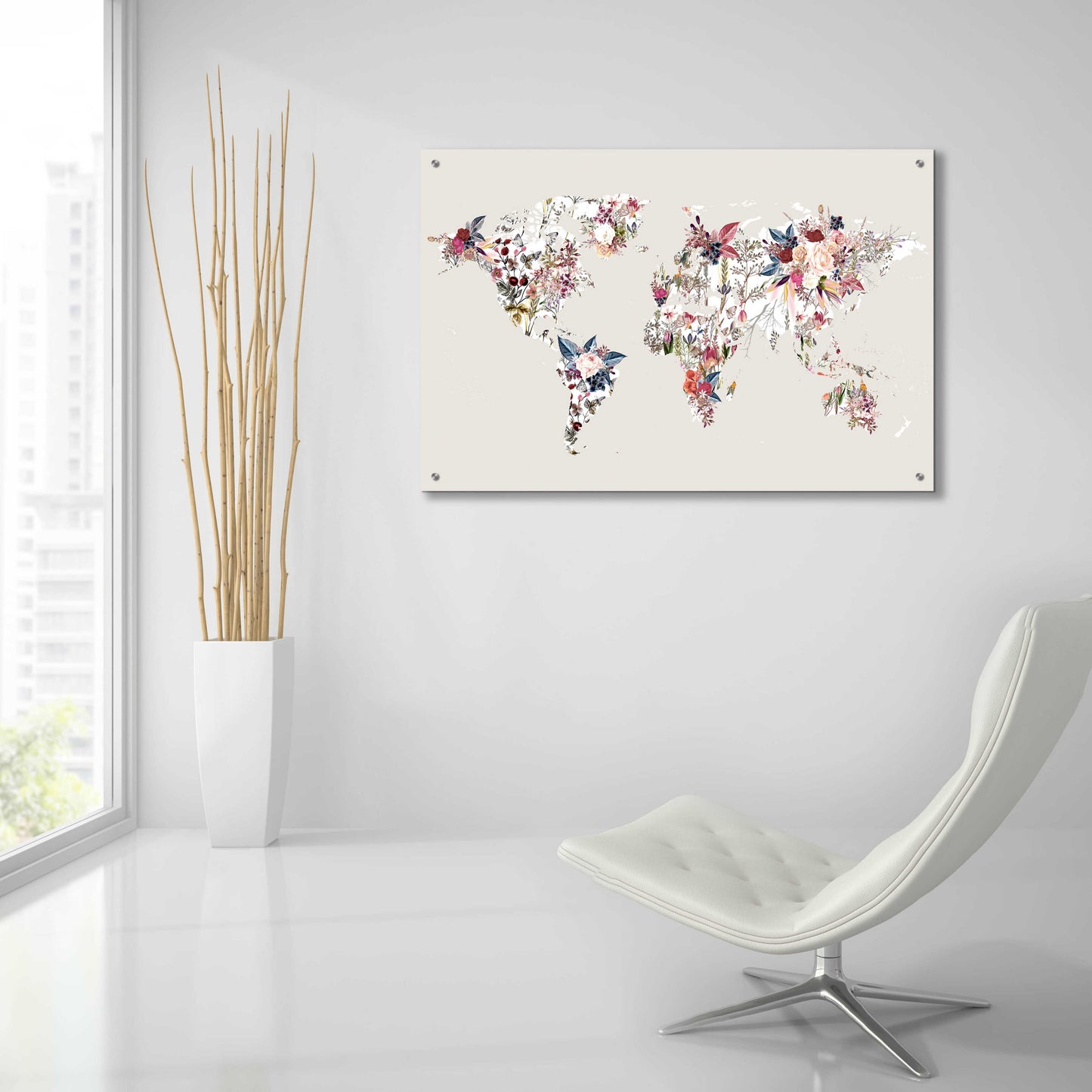 Epic Art 'Worldmap Flowers (Light)' by Design Fabrikken, Acrylic Glass Wall Art,36x24