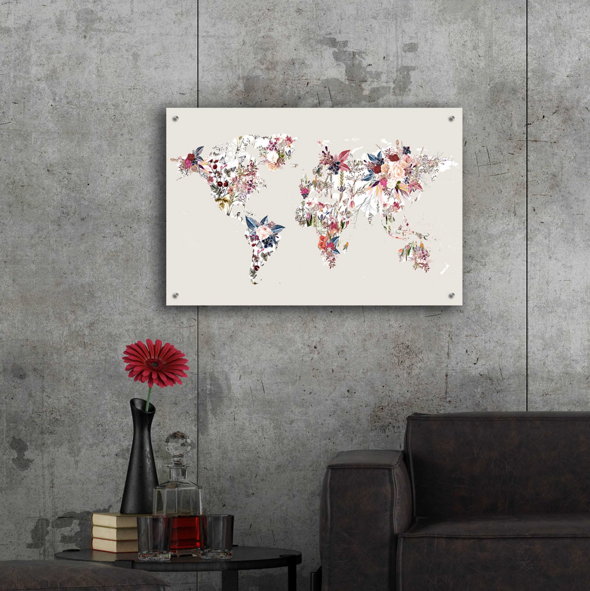 Epic Art 'Worldmap Flowers (Light)' by Design Fabrikken, Acrylic Glass Wall Art,36x24