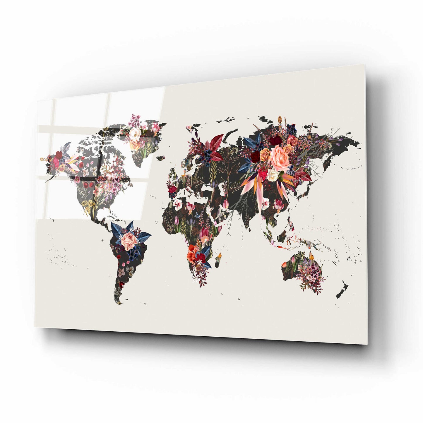 Epic Art 'Worldmap Flowers' by Design Fabrikken, Acrylic Glass Wall Art,16x12