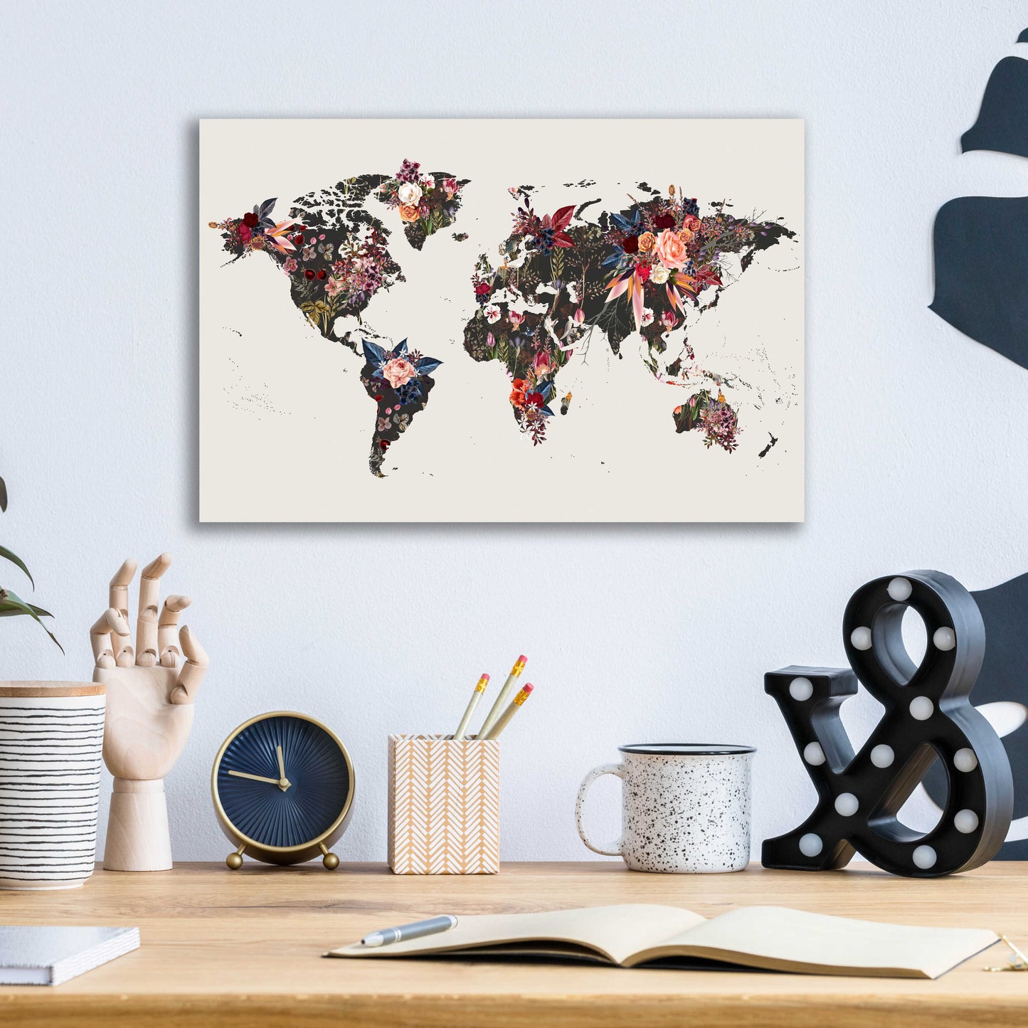 Epic Art 'Worldmap Flowers' by Design Fabrikken, Acrylic Glass Wall Art,16x12