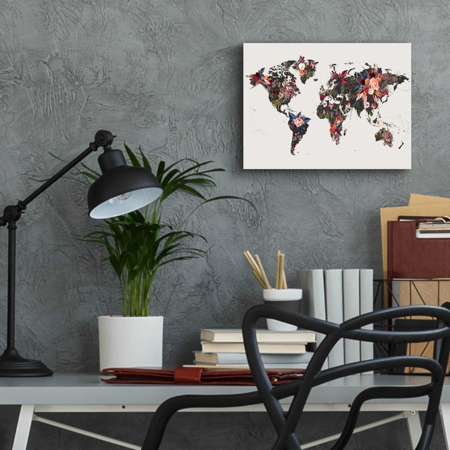 Epic Art 'Worldmap Flowers' by Design Fabrikken, Acrylic Glass Wall Art,16x12