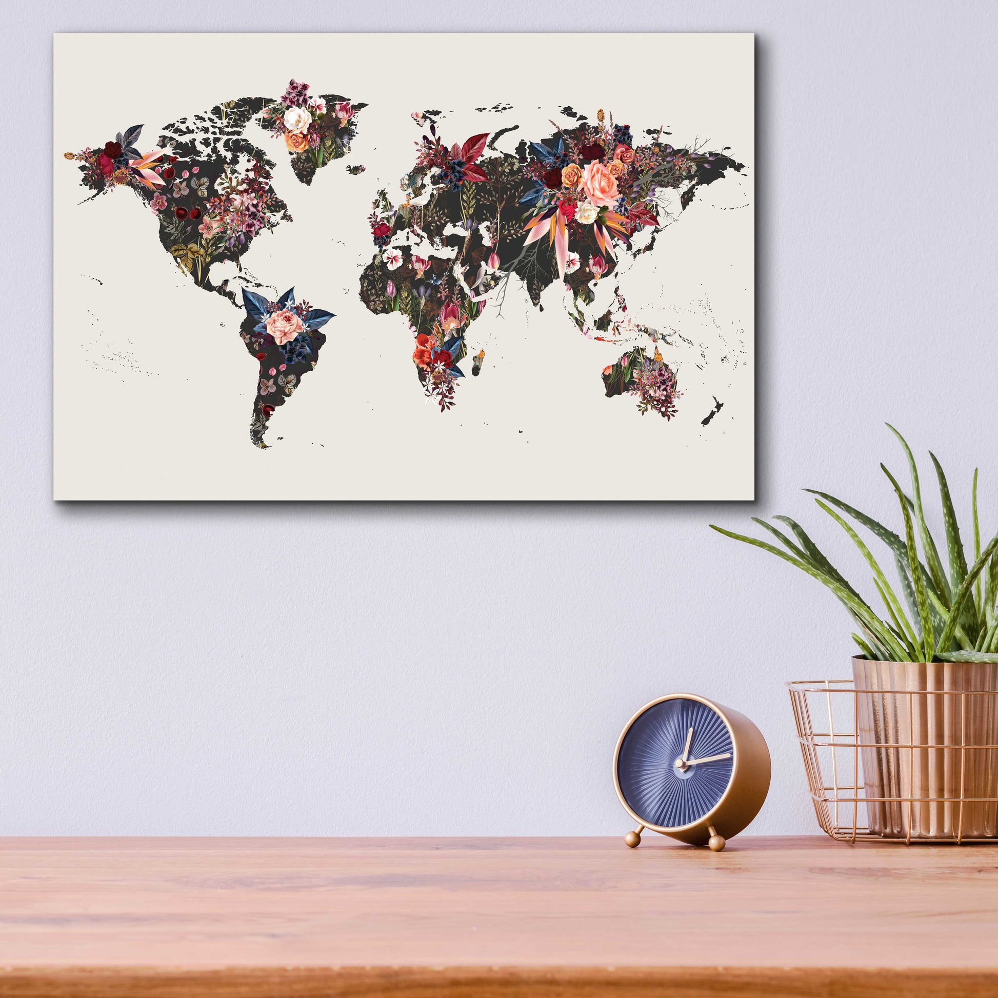 Epic Art 'Worldmap Flowers' by Design Fabrikken, Acrylic Glass Wall Art,16x12