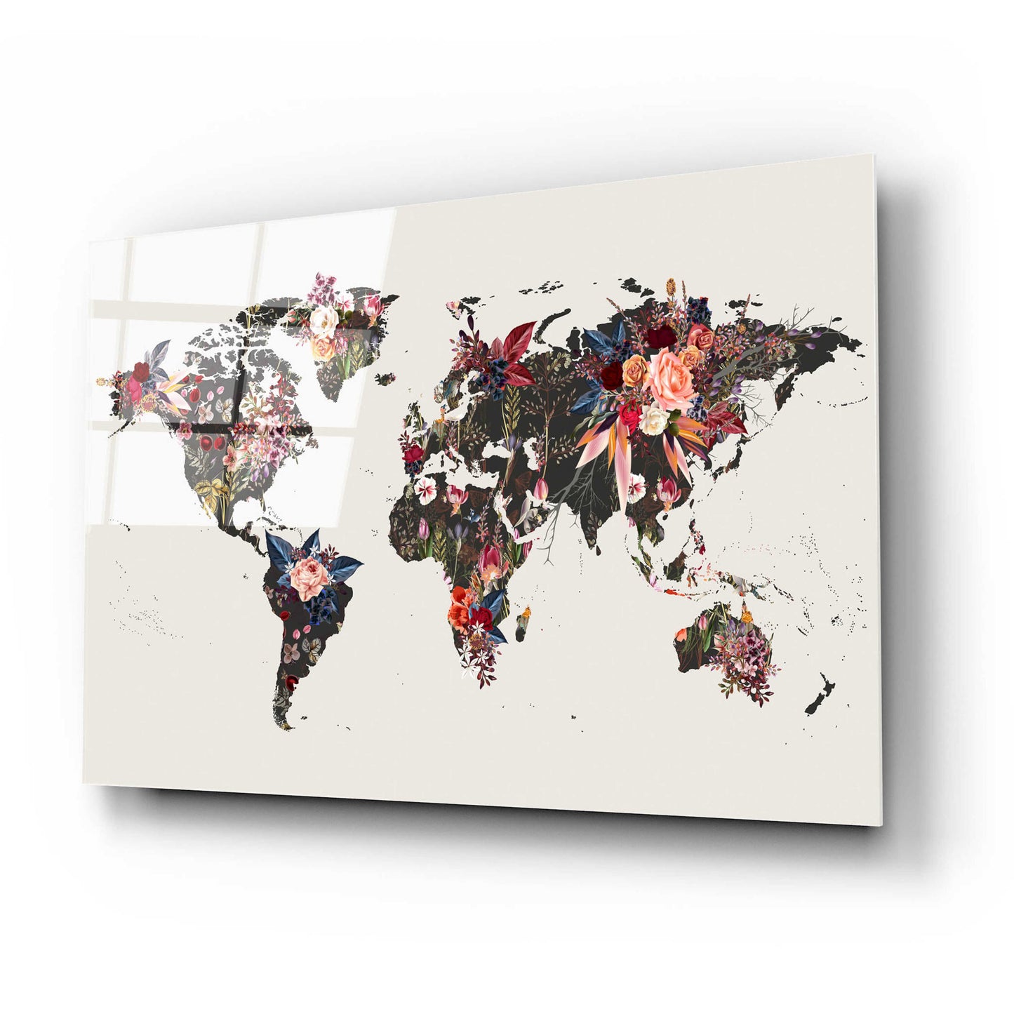 Epic Art 'Worldmap Flowers' by Design Fabrikken, Acrylic Glass Wall Art,24x16