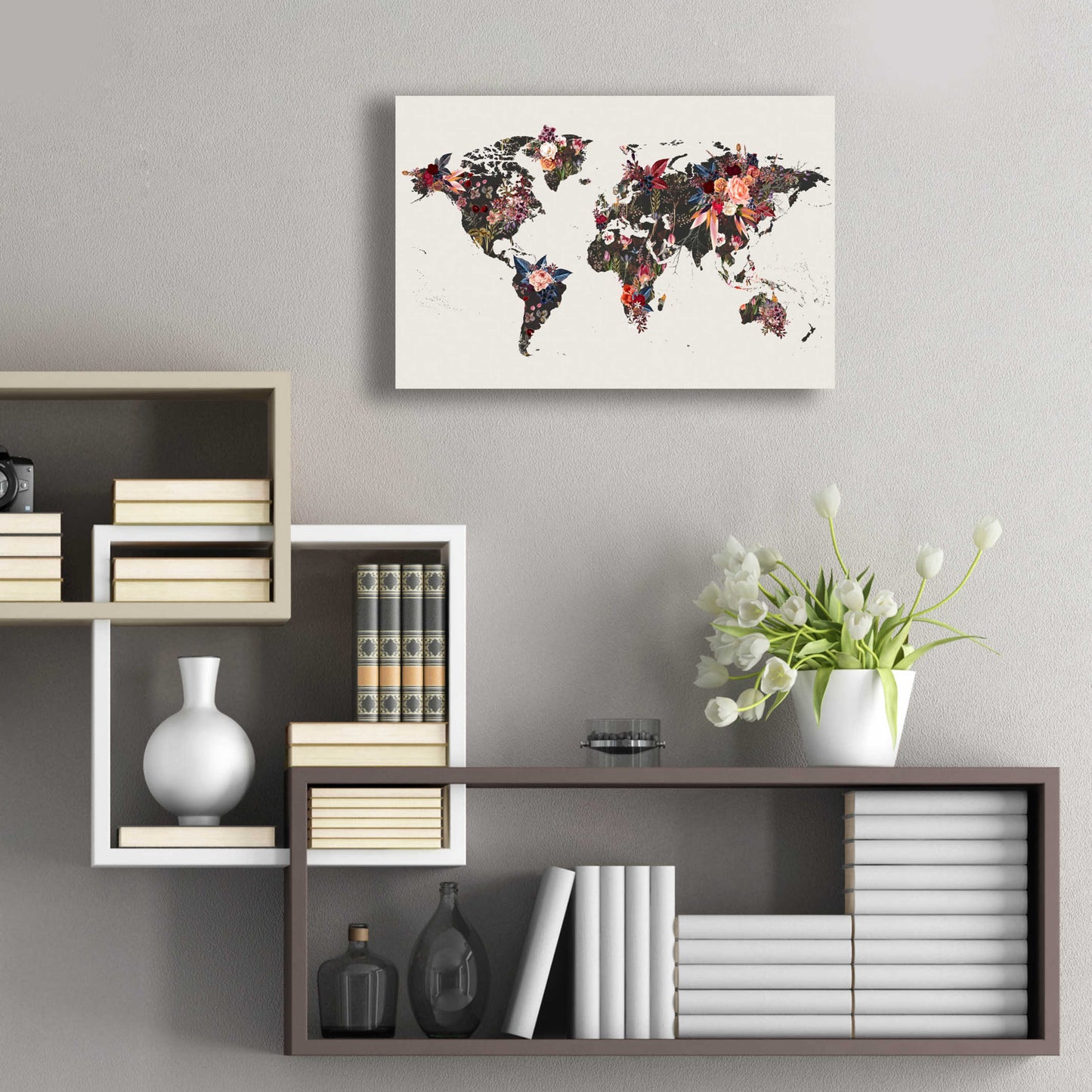 Epic Art 'Worldmap Flowers' by Design Fabrikken, Acrylic Glass Wall Art,24x16