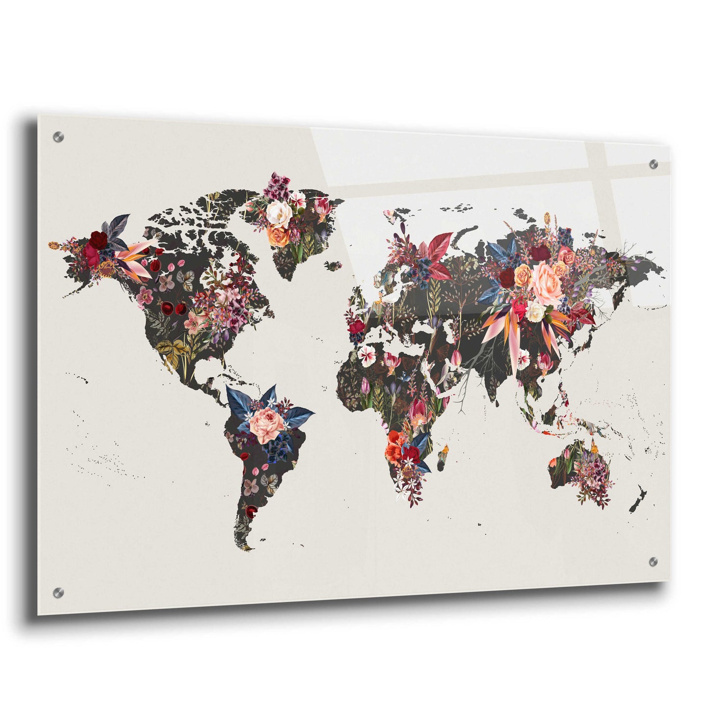 Epic Art 'Worldmap Flowers' by Design Fabrikken, Acrylic Glass Wall Art,36x24