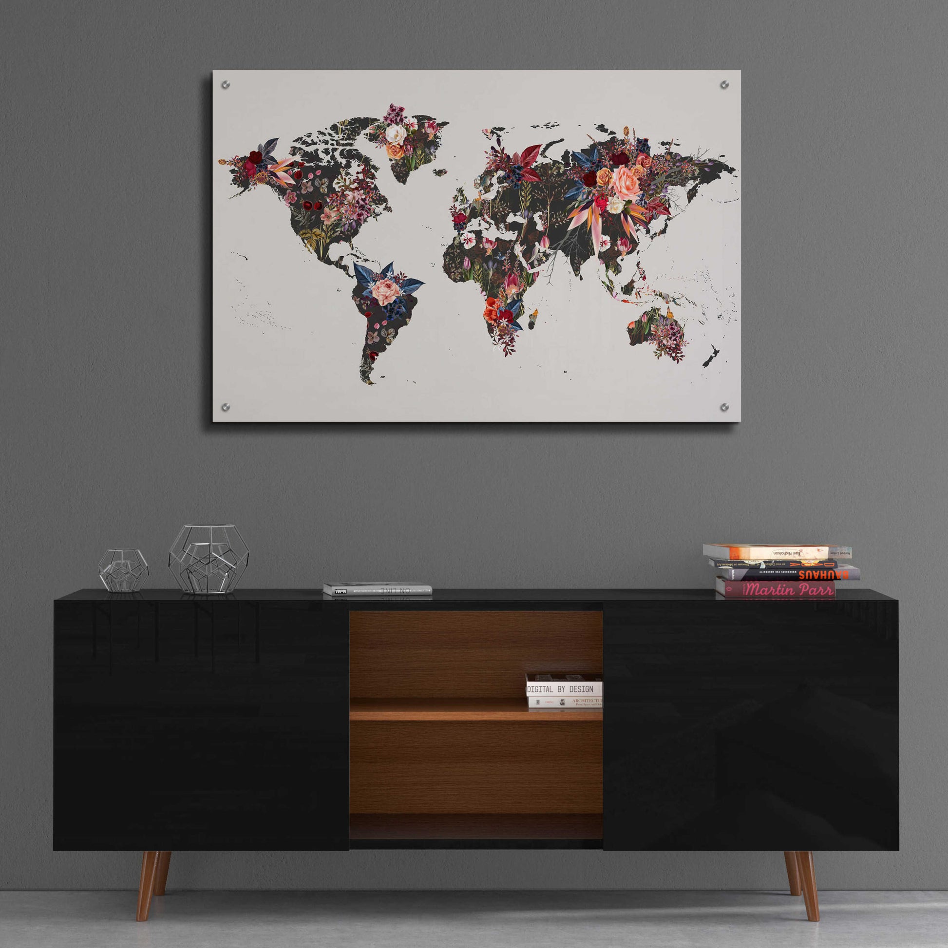 Epic Art 'Worldmap Flowers' by Design Fabrikken, Acrylic Glass Wall Art,36x24