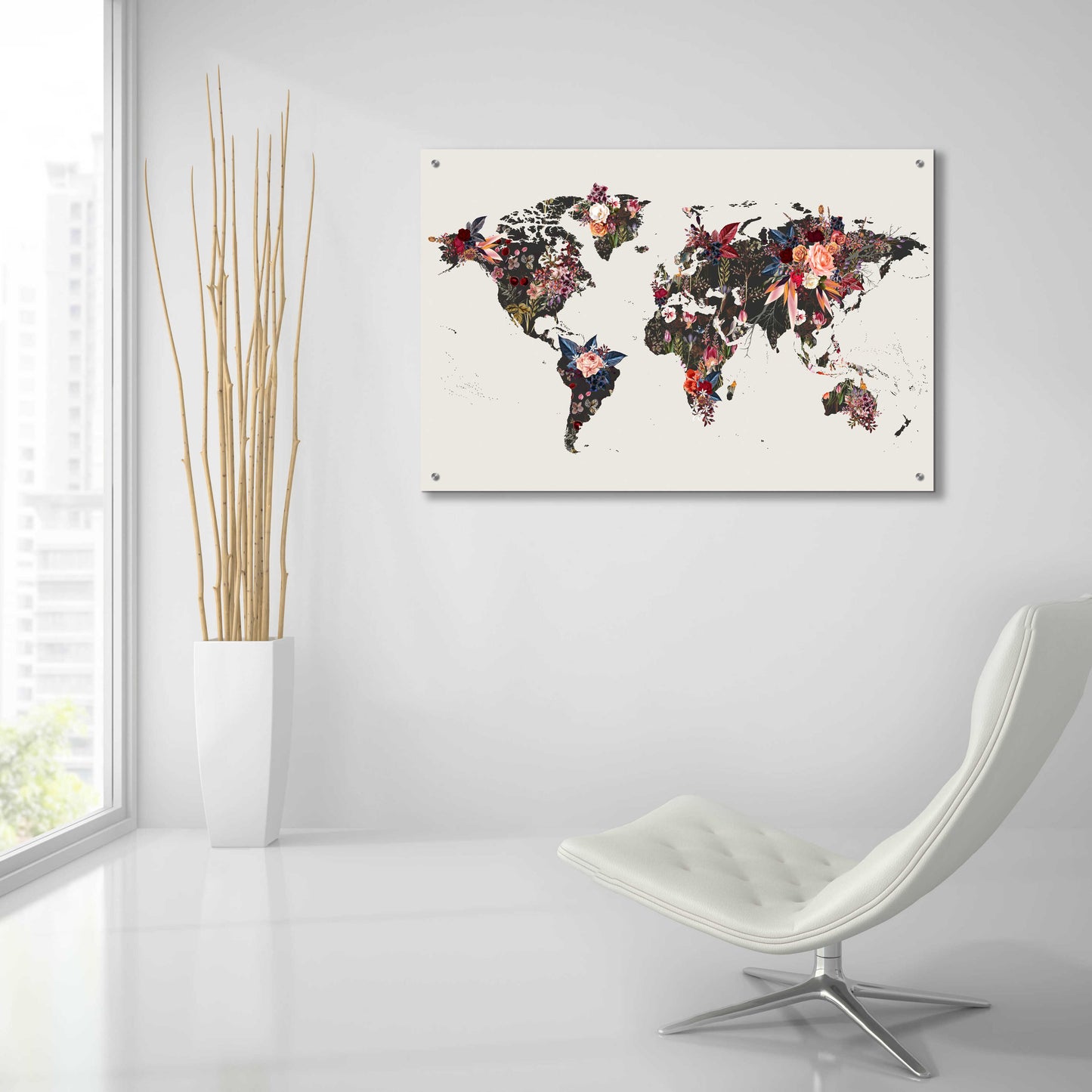 Epic Art 'Worldmap Flowers' by Design Fabrikken, Acrylic Glass Wall Art,36x24