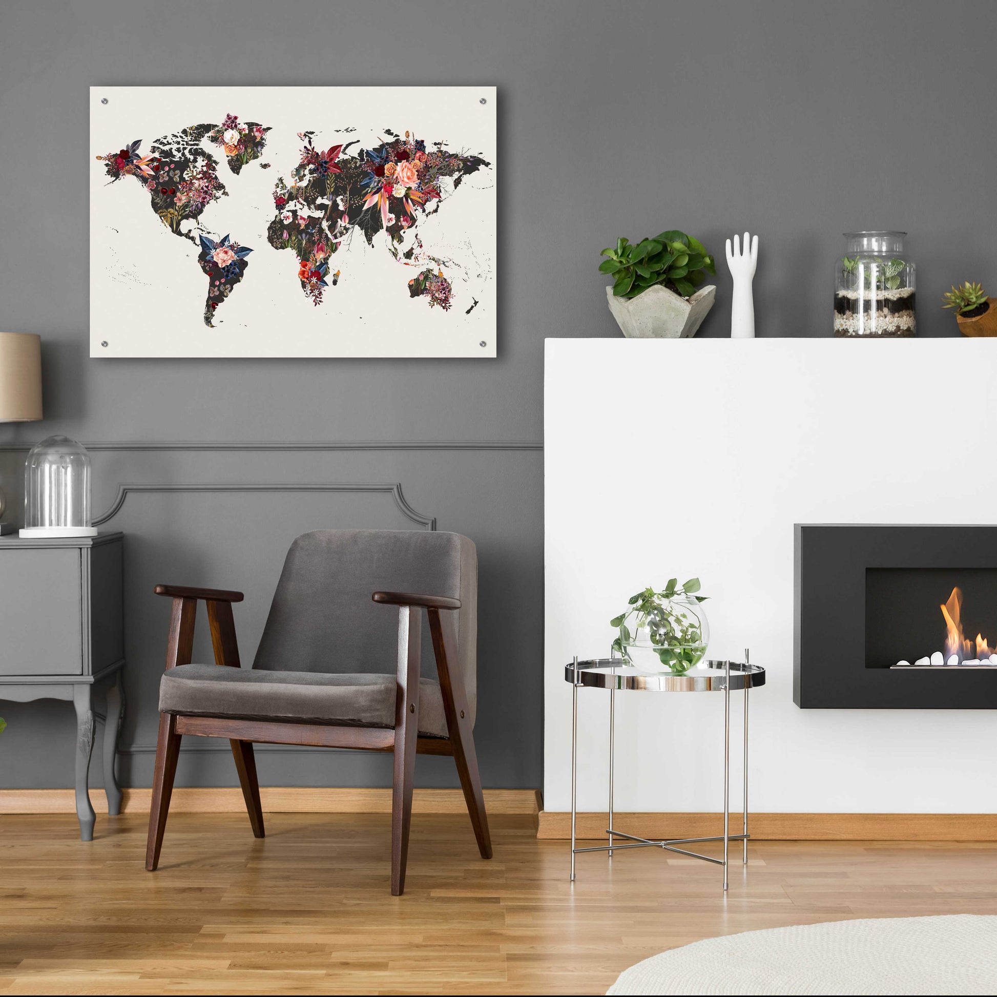 Epic Art 'Worldmap Flowers' by Design Fabrikken, Acrylic Glass Wall Art,36x24