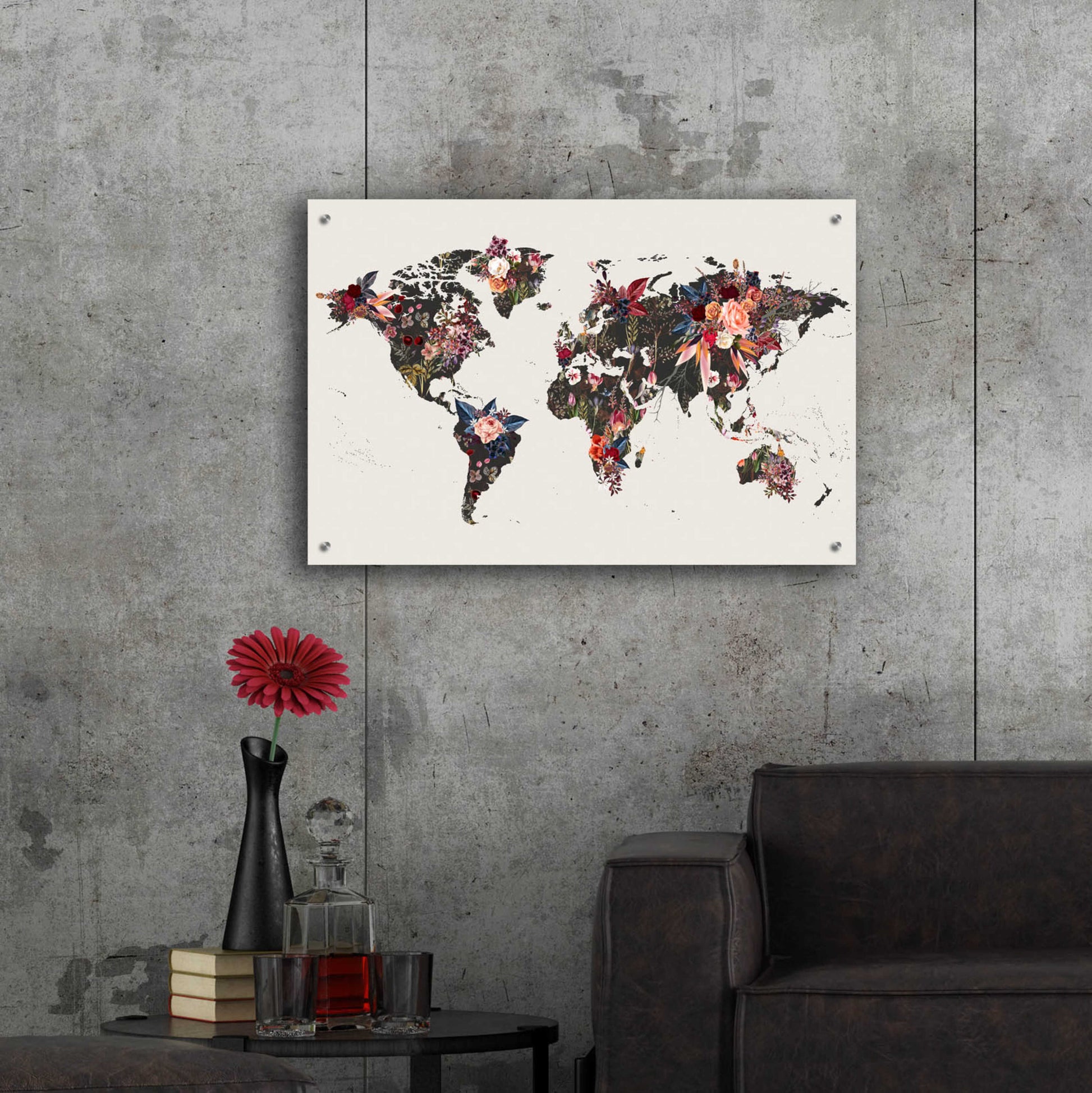 Epic Art 'Worldmap Flowers' by Design Fabrikken, Acrylic Glass Wall Art,36x24