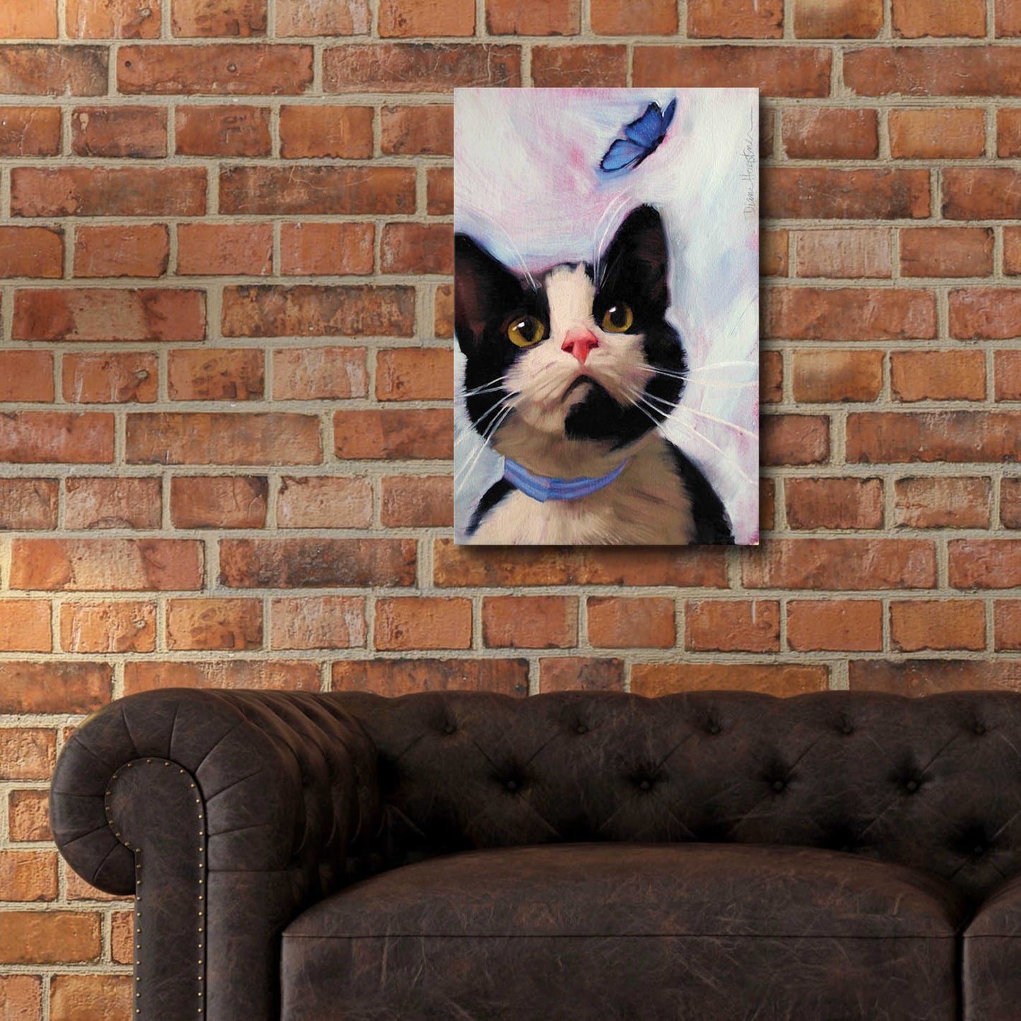 Epic Art 'Cat and Butterfly' by Diane Hoeptner, Acrylic Glass Wall Art,16x24