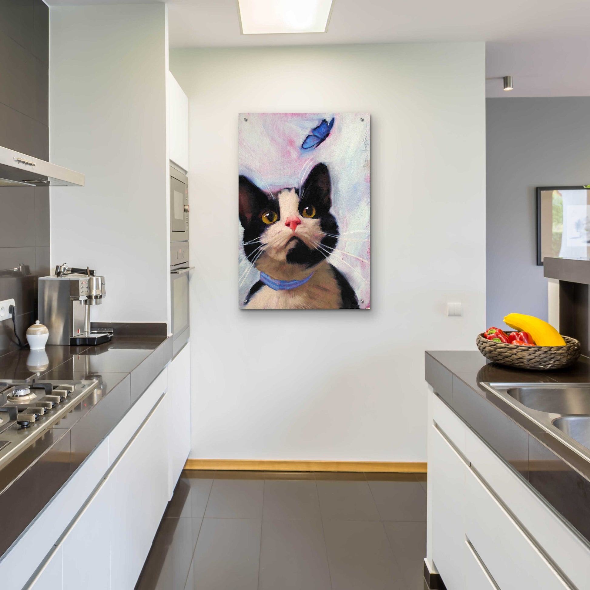 Epic Art 'Cat and Butterfly' by Diane Hoeptner, Acrylic Glass Wall Art,24x36