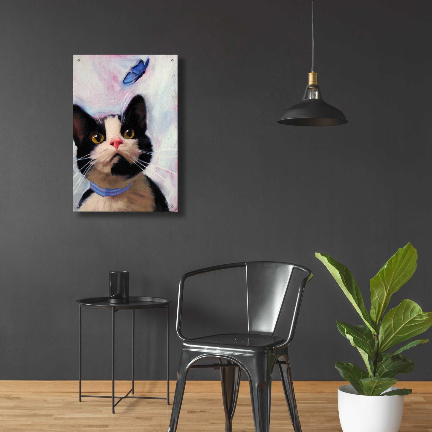 Epic Art 'Cat and Butterfly' by Diane Hoeptner, Acrylic Glass Wall Art,24x36