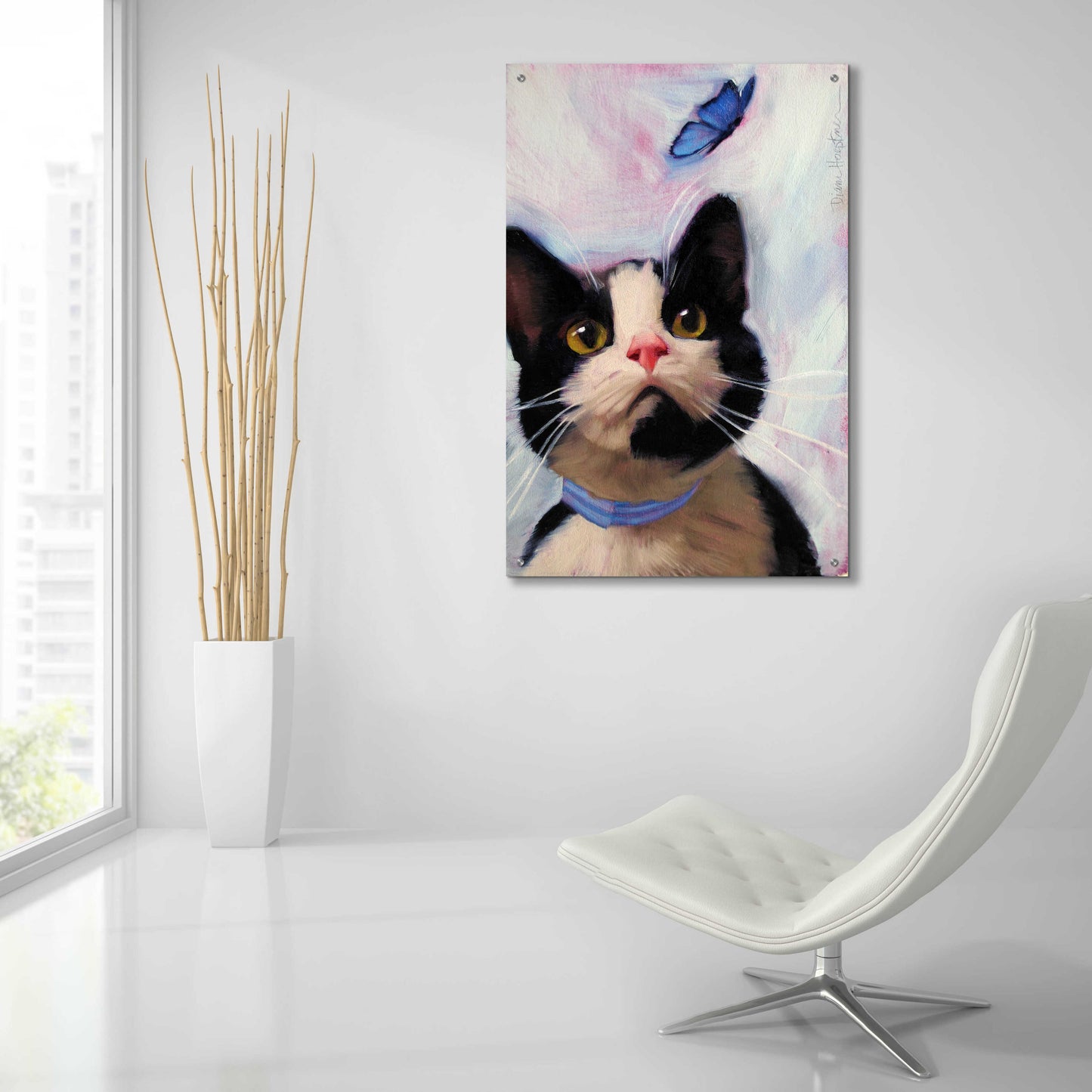 Epic Art 'Cat and Butterfly' by Diane Hoeptner, Acrylic Glass Wall Art,24x36