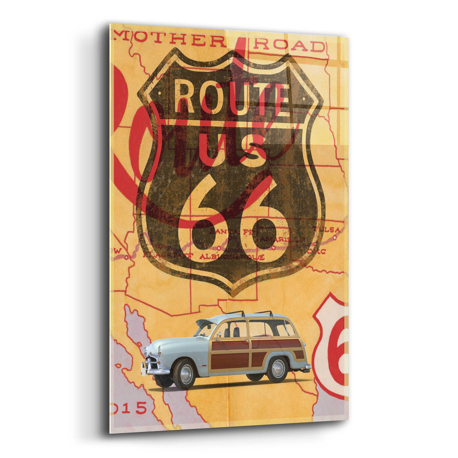 Epic Art 'Route 66 Vintage Postcard' by Edward M. Fielding, Acrylic Glass Wall Art,12x16