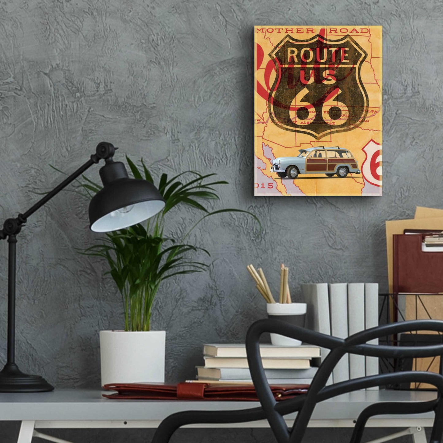 Epic Art 'Route 66 Vintage Postcard' by Edward M. Fielding, Acrylic Glass Wall Art,12x16