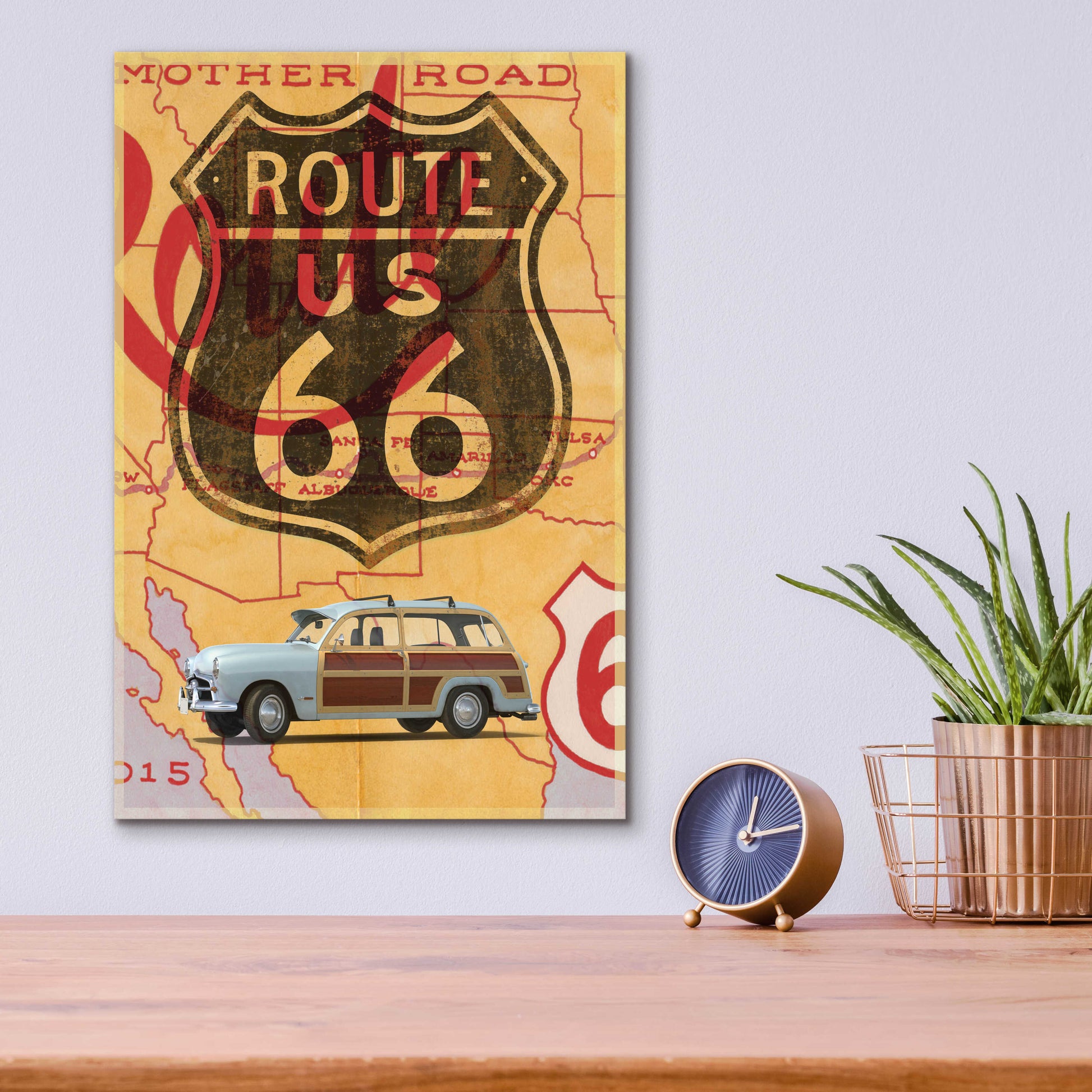 Epic Art 'Route 66 Vintage Postcard' by Edward M. Fielding, Acrylic Glass Wall Art,12x16