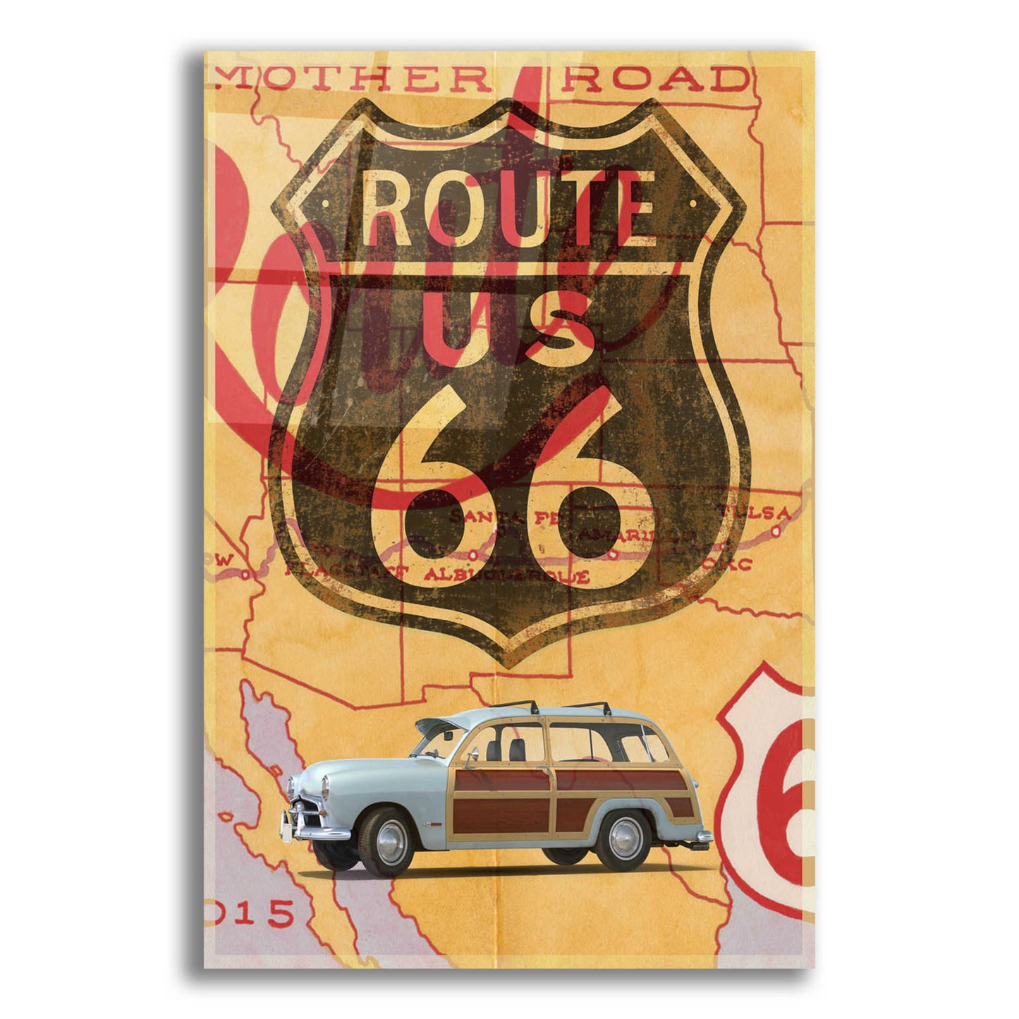 Epic Art 'Route 66 Vintage Postcard' by Edward M. Fielding, Acrylic Glass Wall Art,12x16