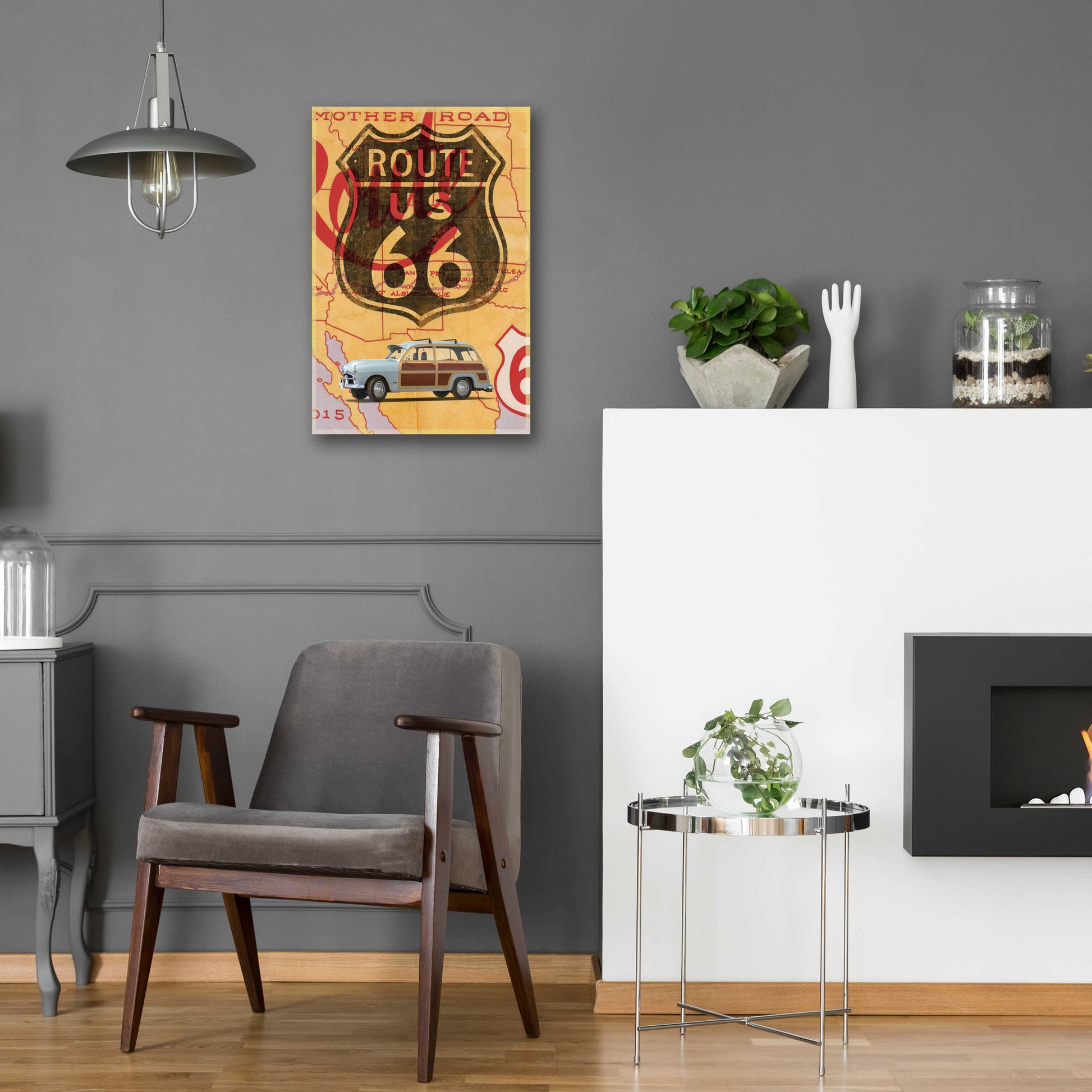 Epic Art 'Route 66 Vintage Postcard' by Edward M. Fielding, Acrylic Glass Wall Art,16x24