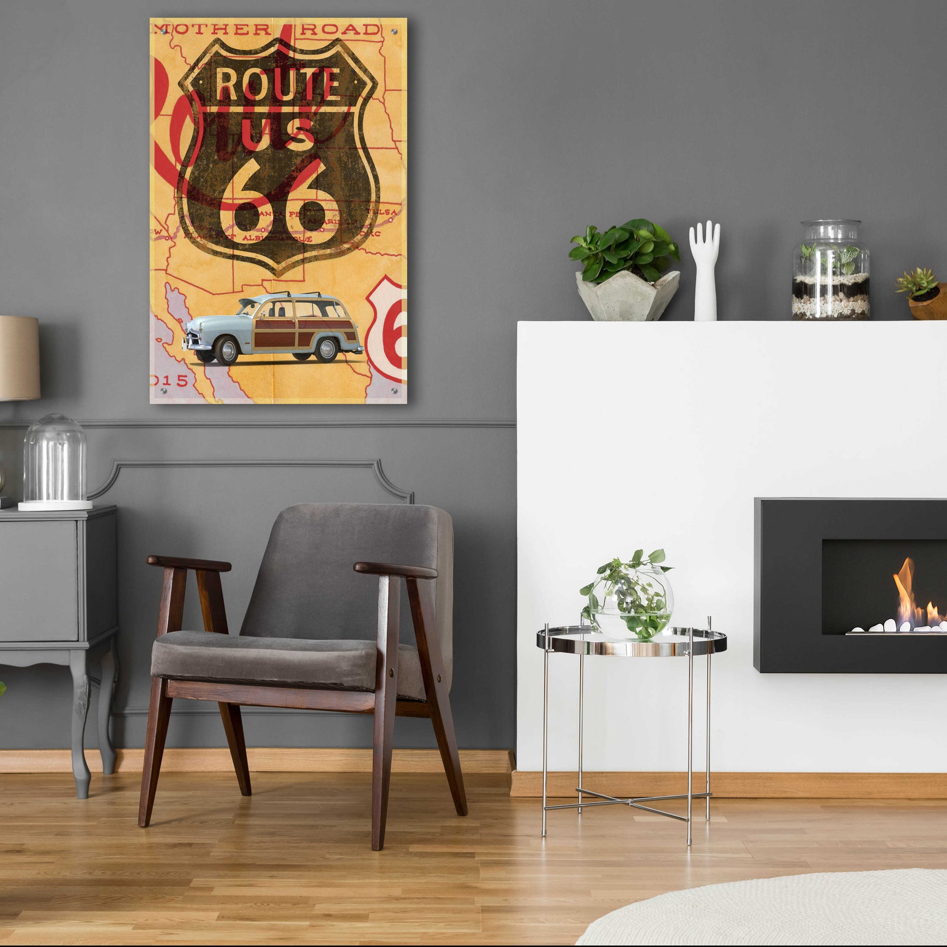 Epic Art 'Route 66 Vintage Postcard' by Edward M. Fielding, Acrylic Glass Wall Art,24x36