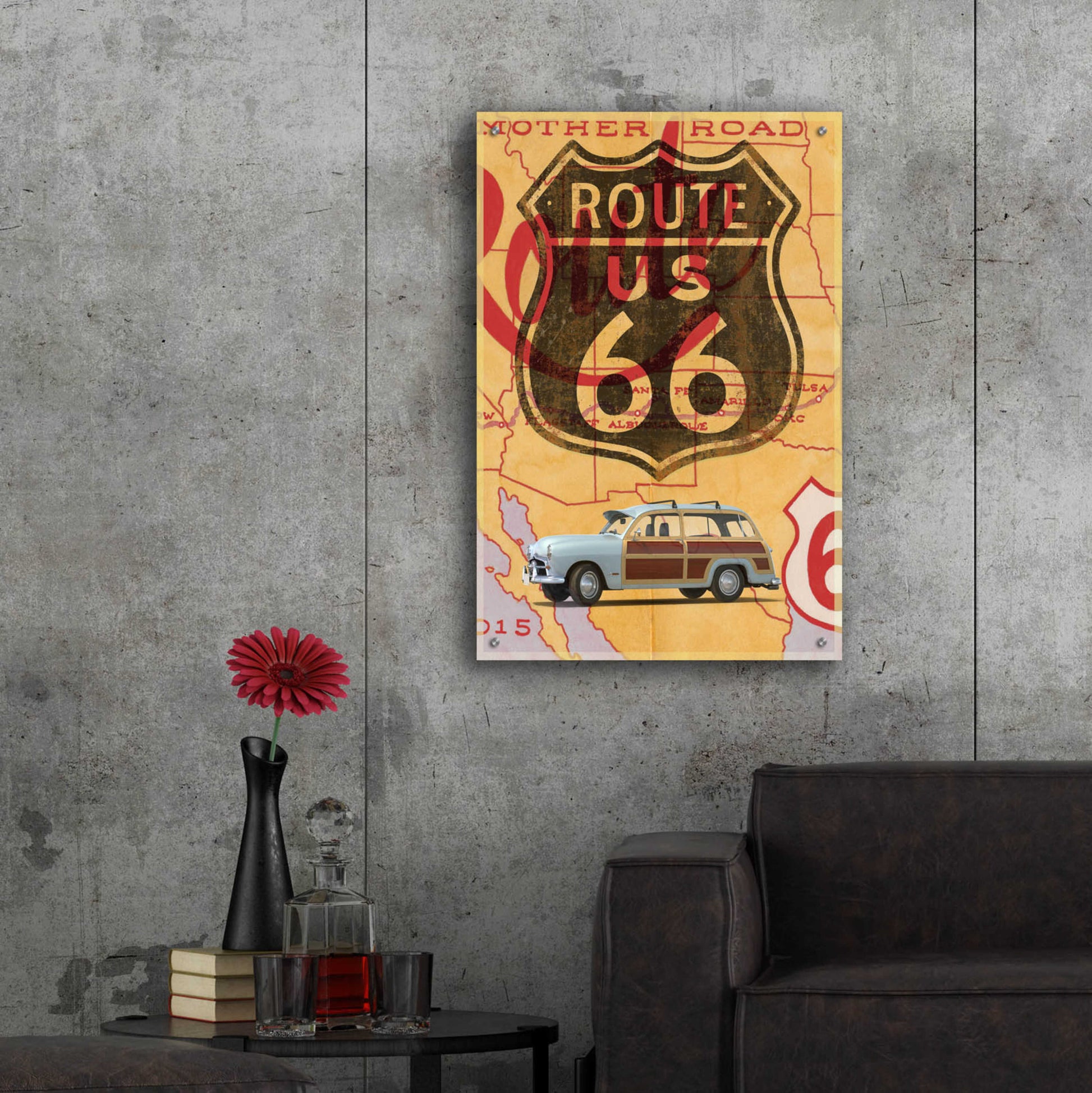 Epic Art 'Route 66 Vintage Postcard' by Edward M. Fielding, Acrylic Glass Wall Art,24x36