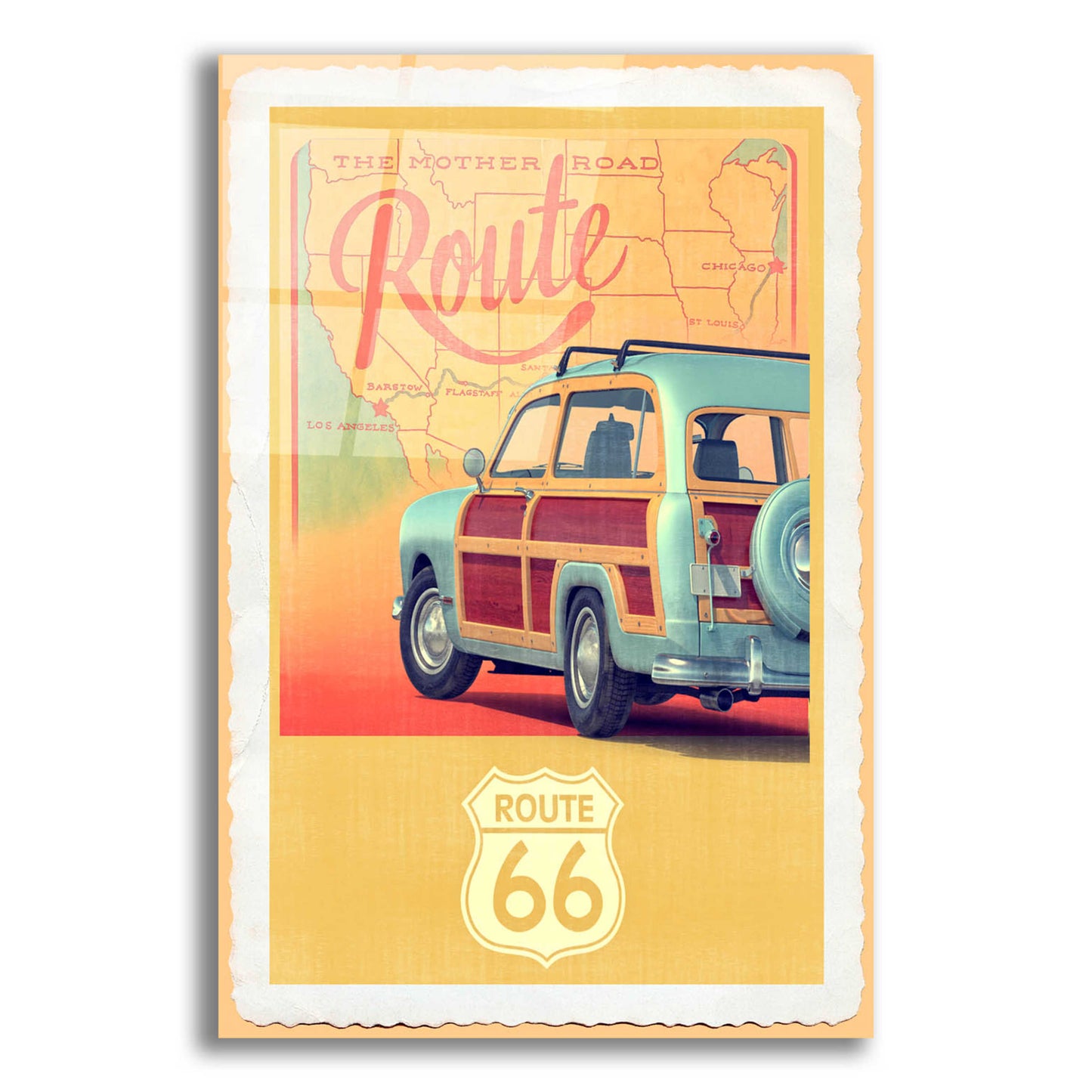 Epic Art 'Route 66 Vintage Travel' by Edward M. Fielding, Acrylic Glass Wall Art,12x16