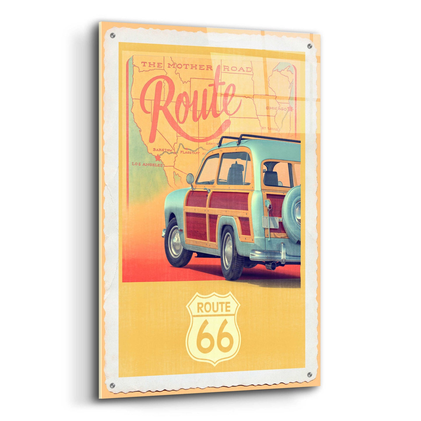 Epic Art 'Route 66 Vintage Travel' by Edward M. Fielding, Acrylic Glass Wall Art,24x36