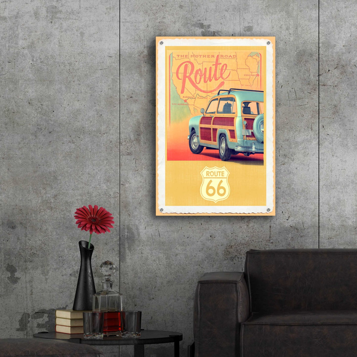 Epic Art 'Route 66 Vintage Travel' by Edward M. Fielding, Acrylic Glass Wall Art,24x36