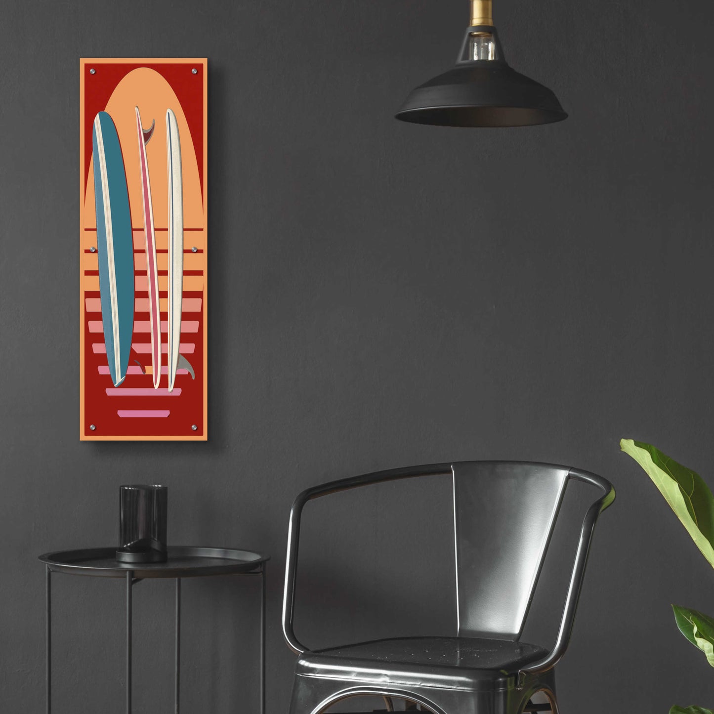 Epic Art 'Surfboard Sunset' by Edward M. Fielding, Acrylic Glass Wall Art,12x36