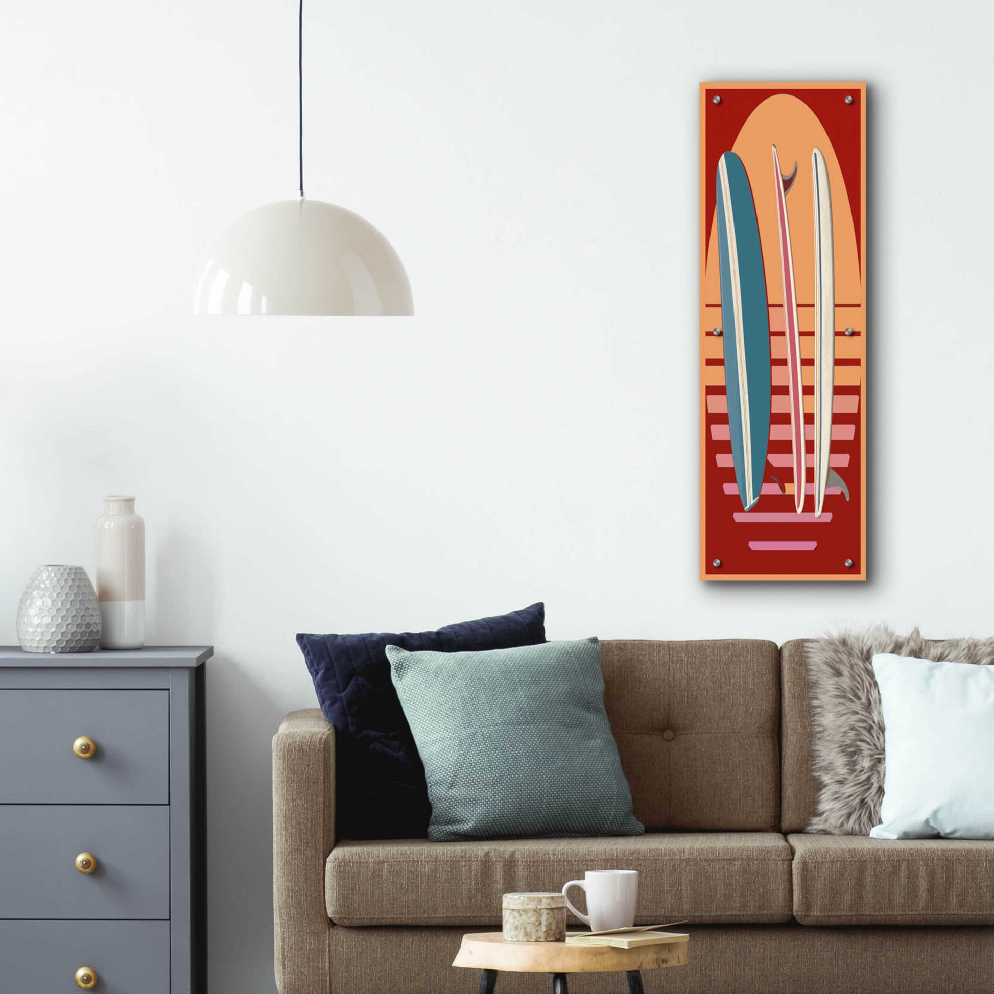 Epic Art 'Surfboard Sunset' by Edward M. Fielding, Acrylic Glass Wall Art,12x36