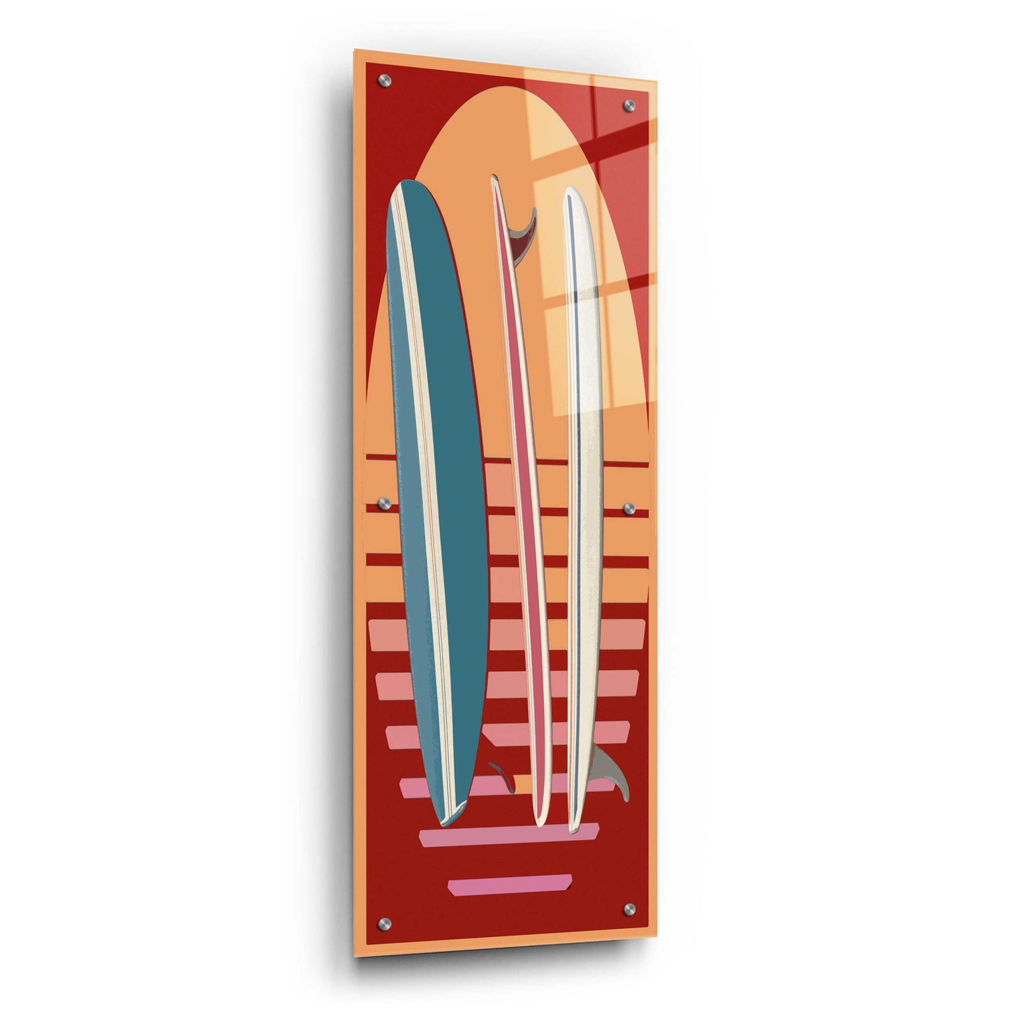 Epic Art 'Surfboard Sunset' by Edward M. Fielding, Acrylic Glass Wall Art,16x48