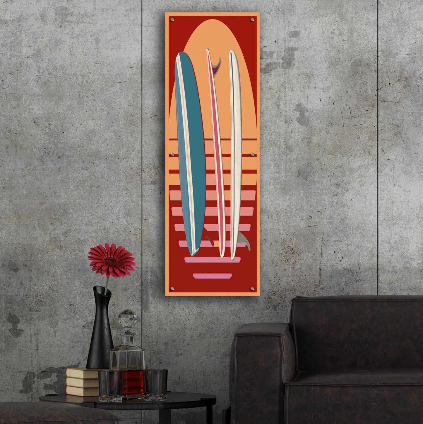 Epic Art 'Surfboard Sunset' by Edward M. Fielding, Acrylic Glass Wall Art,16x48