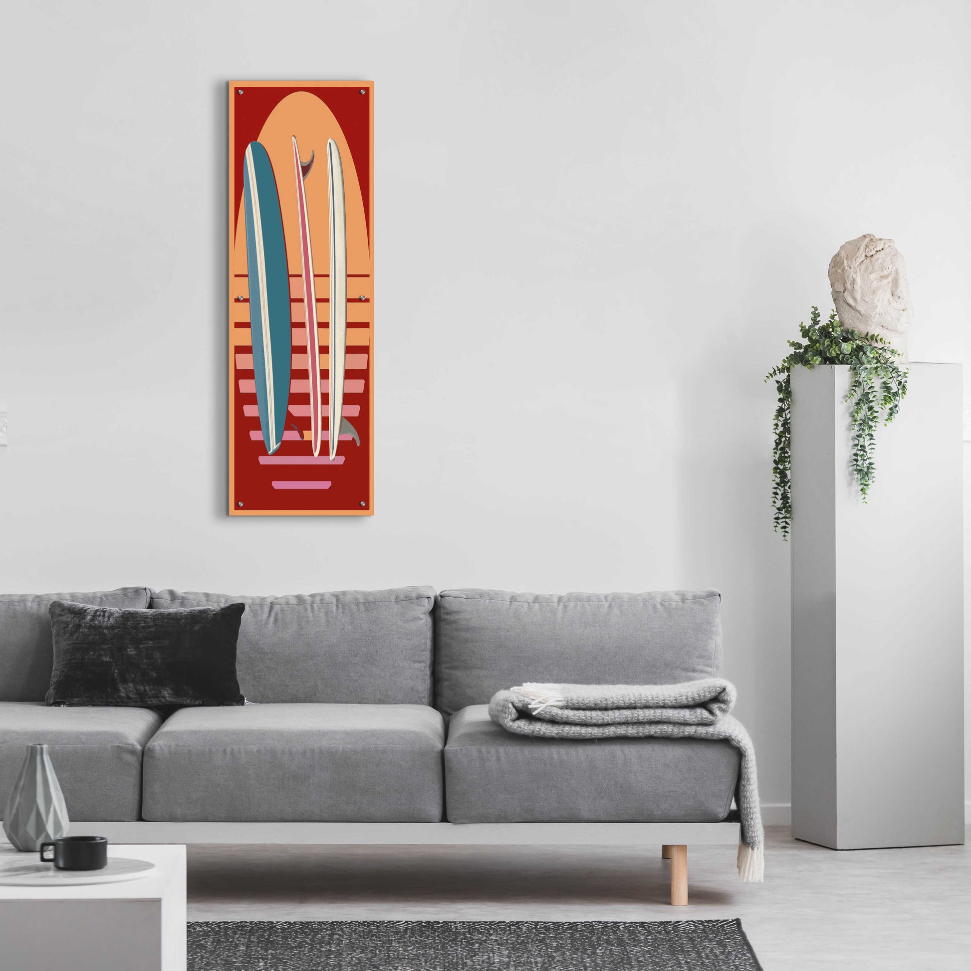 Epic Art 'Surfboard Sunset' by Edward M. Fielding, Acrylic Glass Wall Art,16x48