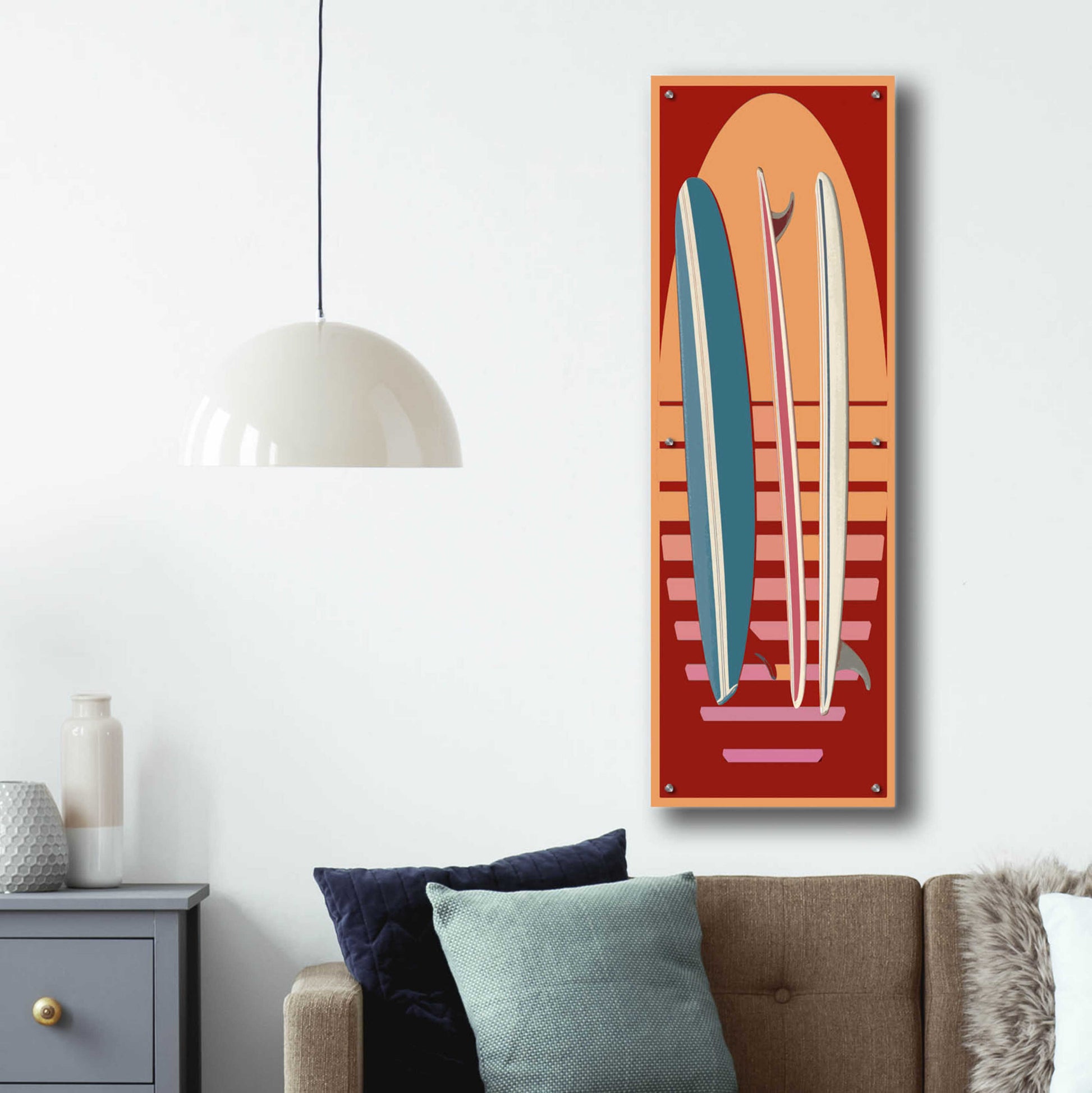 Epic Art 'Surfboard Sunset' by Edward M. Fielding, Acrylic Glass Wall Art,16x48