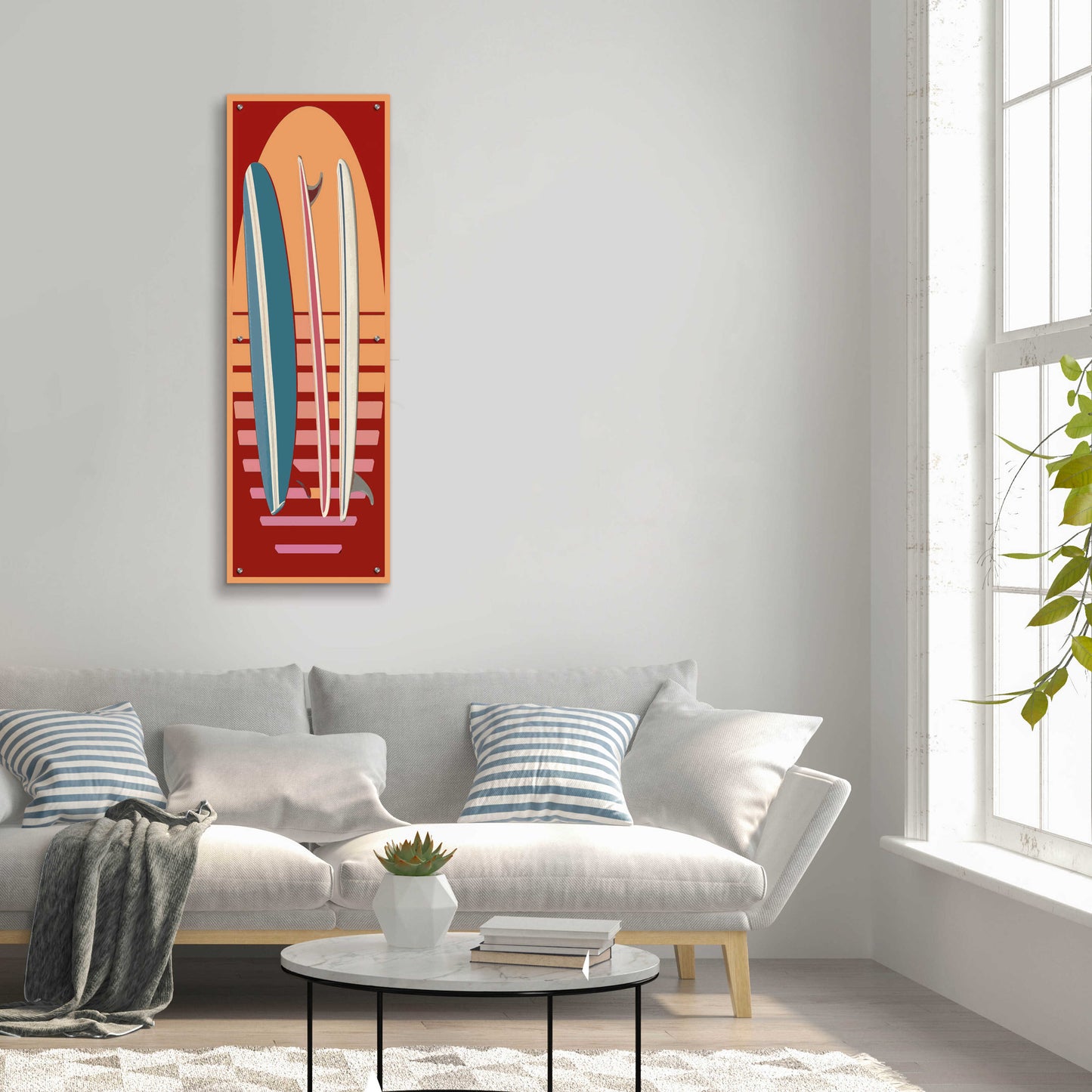 Epic Art 'Surfboard Sunset' by Edward M. Fielding, Acrylic Glass Wall Art,16x48