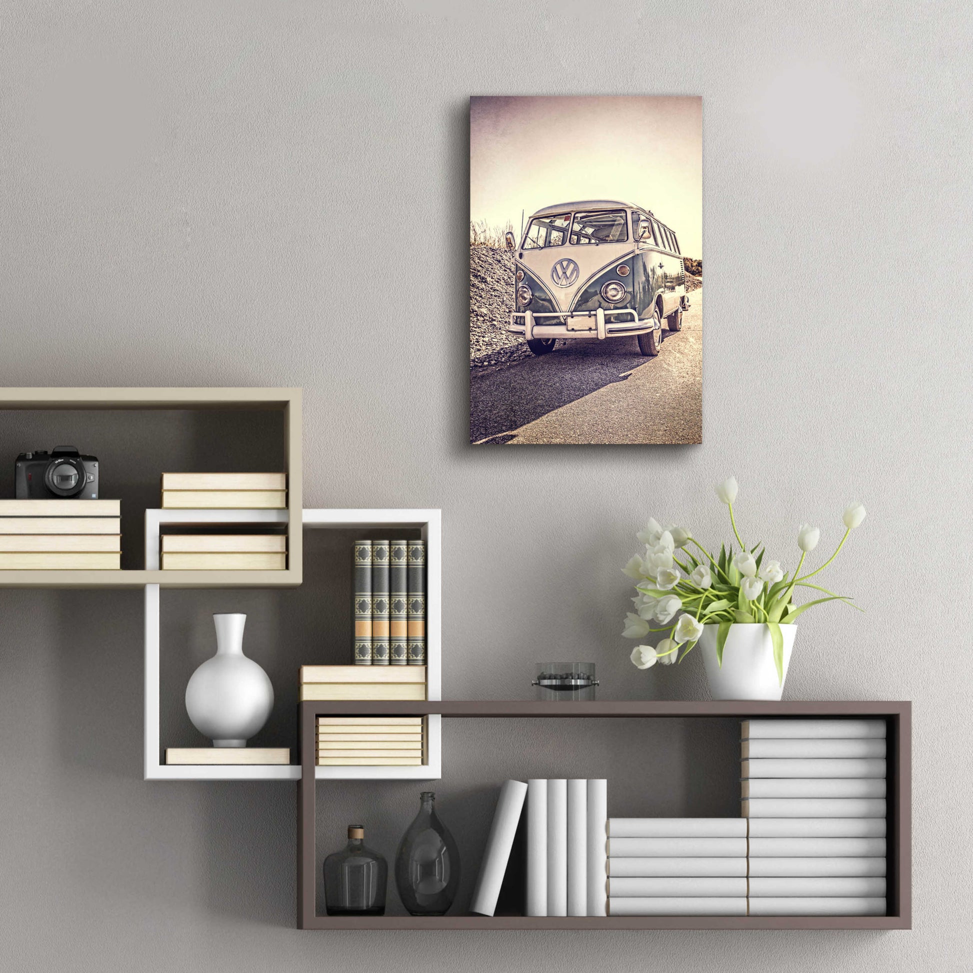 Epic Art 'Surfers’ Vintage VW Bus' by Edward M. Fielding, Acrylic Glass Wall Art,16x24