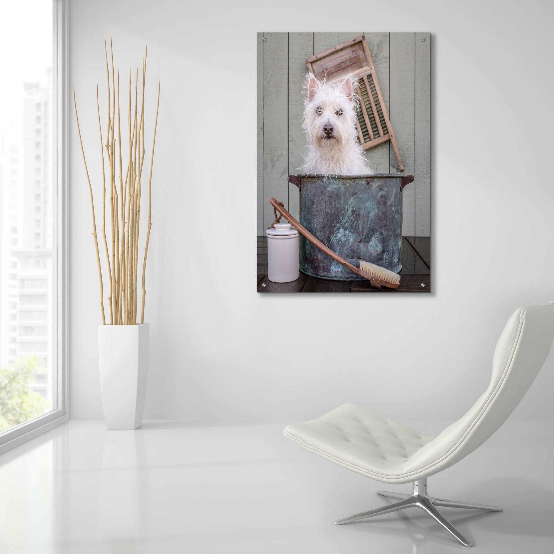 Epic Art 'Washing the Dog' by Edward M. Fielding, Acrylic Glass Wall Art,24x36