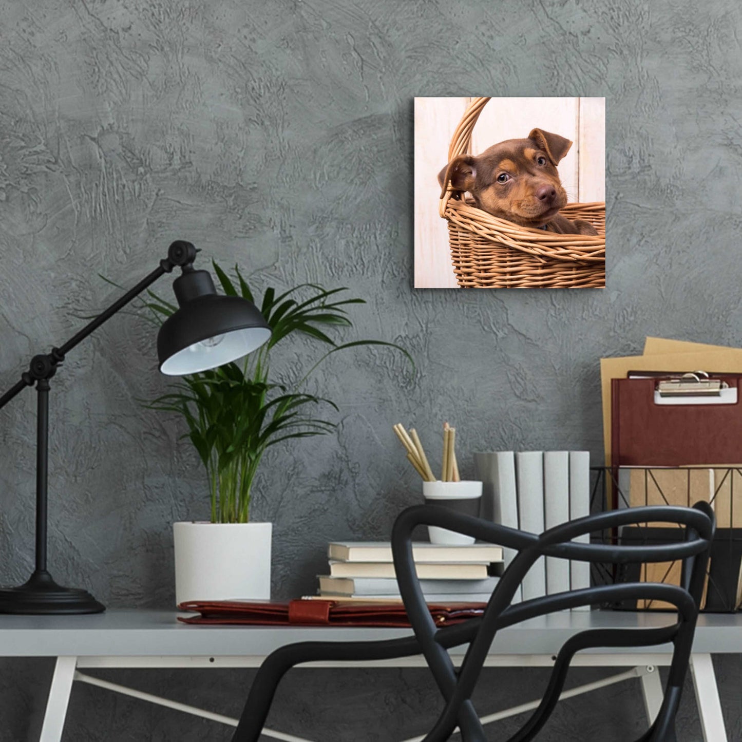 Epic Art 'Puppy in a Basket' by Edward M. Fielding, Acrylic Glass Wall Art,12x12